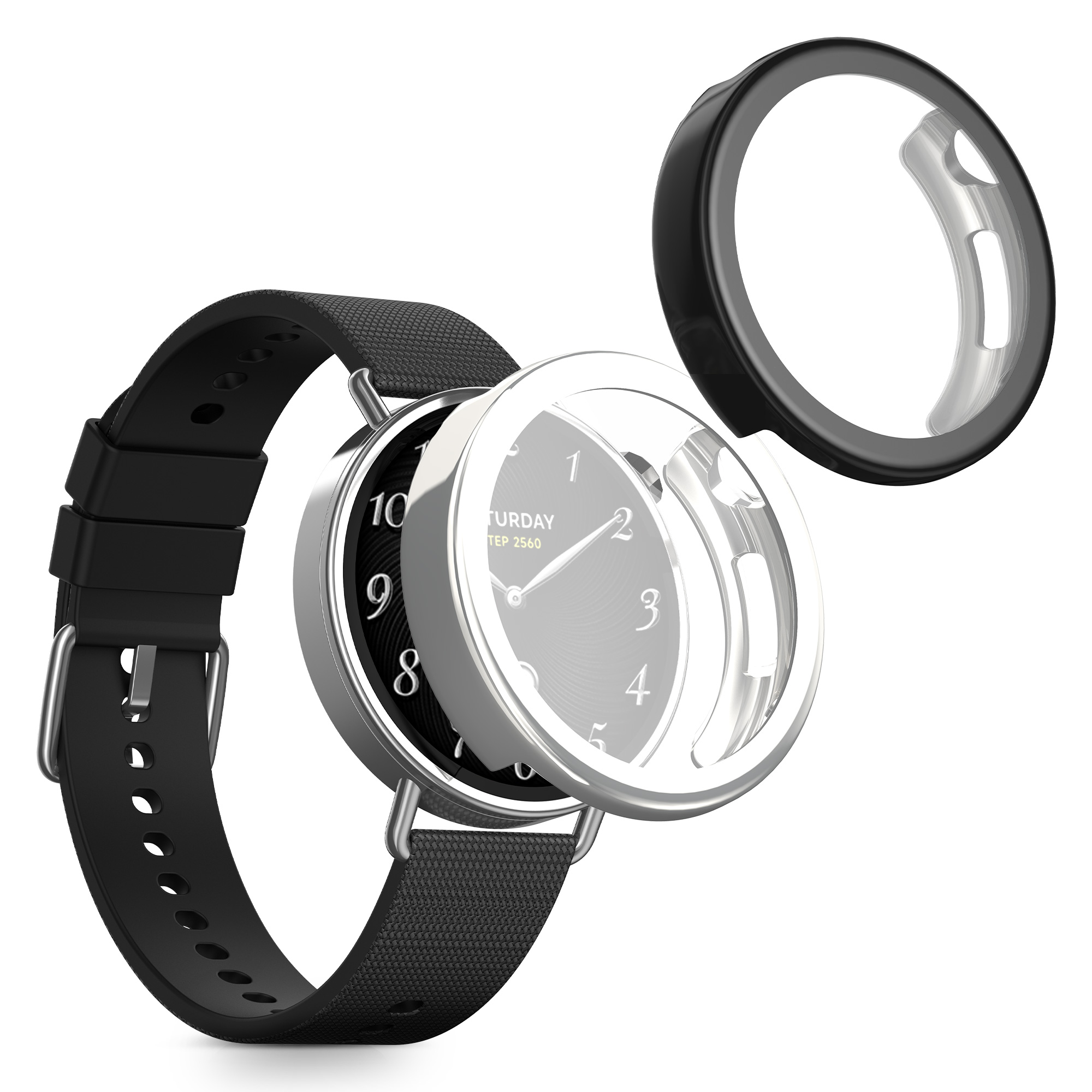 2x obal s ochranným sklem pro Xiaomi Watch S4 41mm kwmobile silikonové - černá / stříbrná