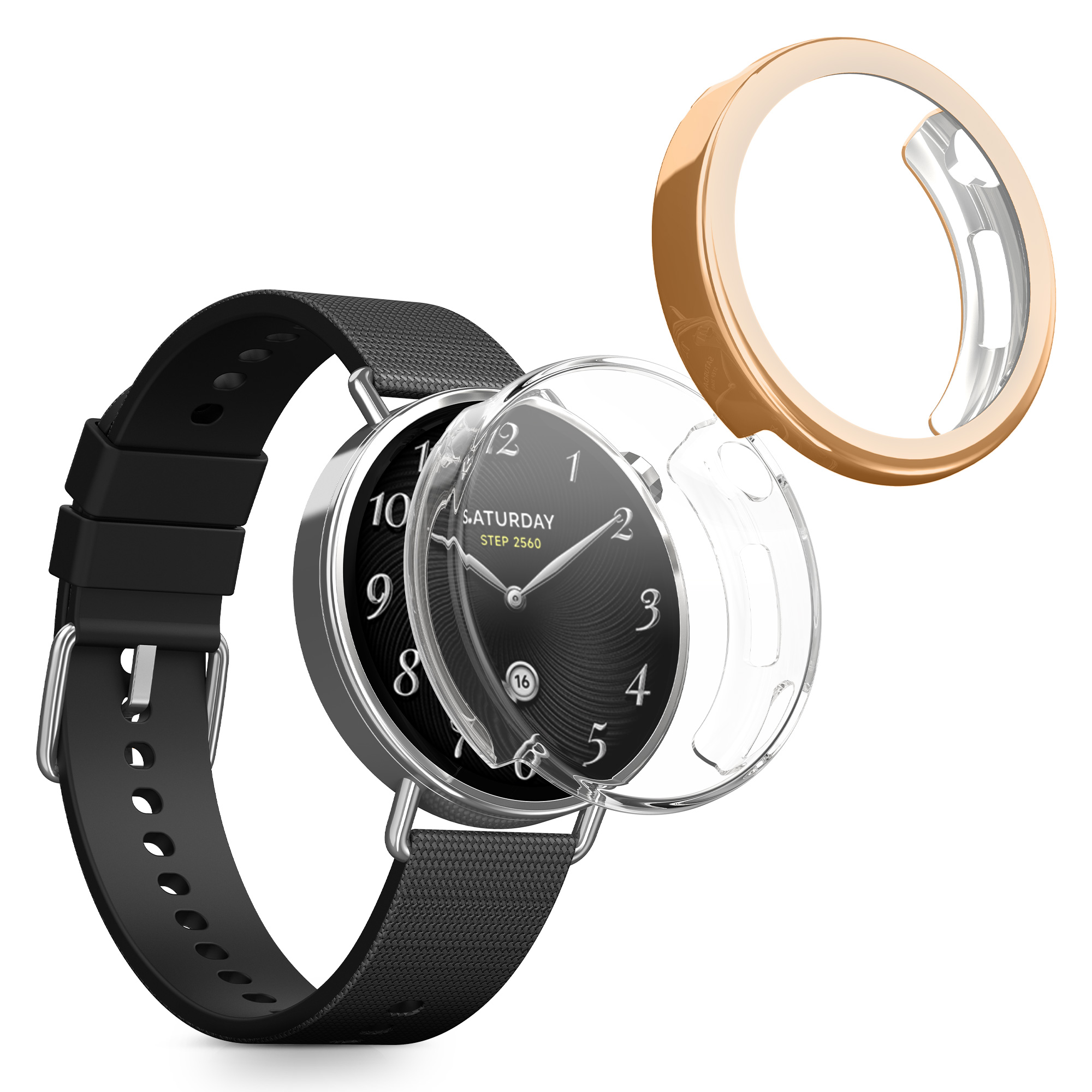 2x obal s ochranným sklem pro Xiaomi Watch S4 41mm kwmobile silikonové - růžové zlato / transparentní