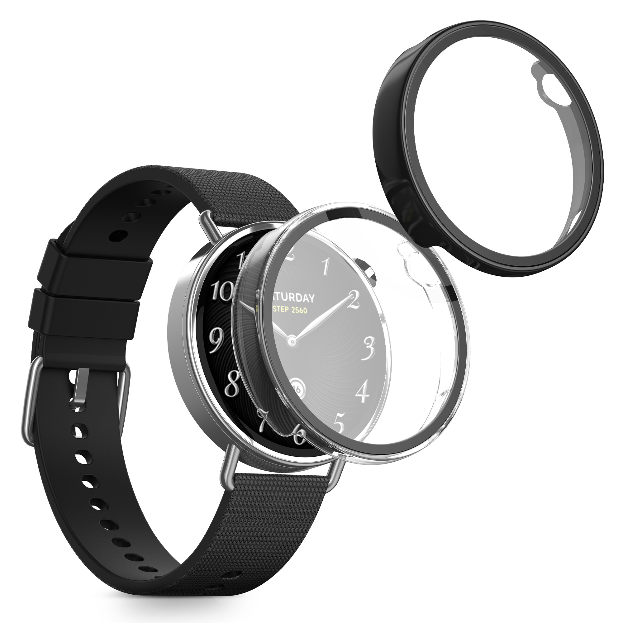 Ochranný kryt se sklem na hodinky kwmobile pro Xiaomi Watch S4 41mm, transparentní / černá, 2 ks