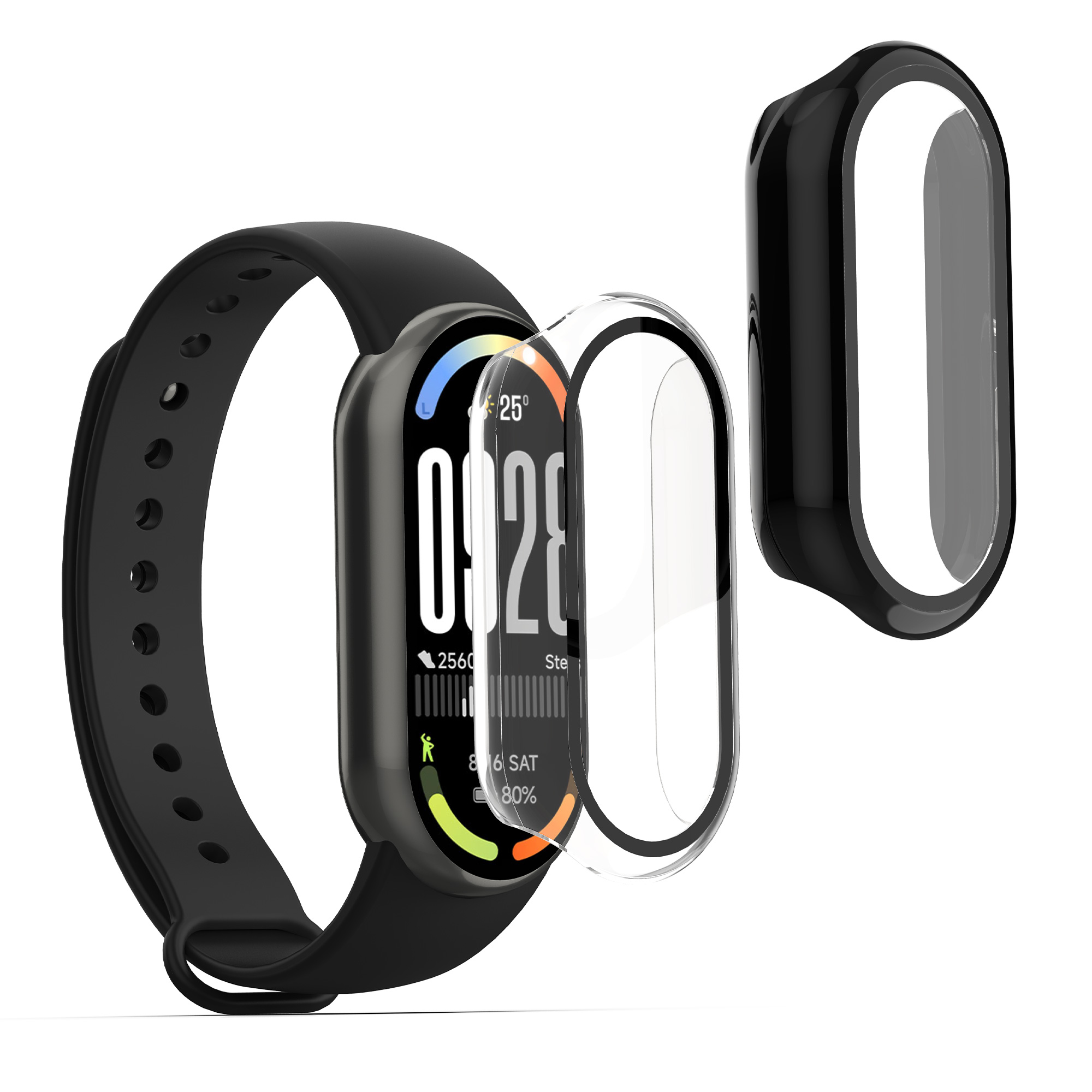Kryt s tvrzeným sklem pro Xiaomi Mi Band 10 / Smart Band 10, 2 ks kwmobile ‑ čirá / černá