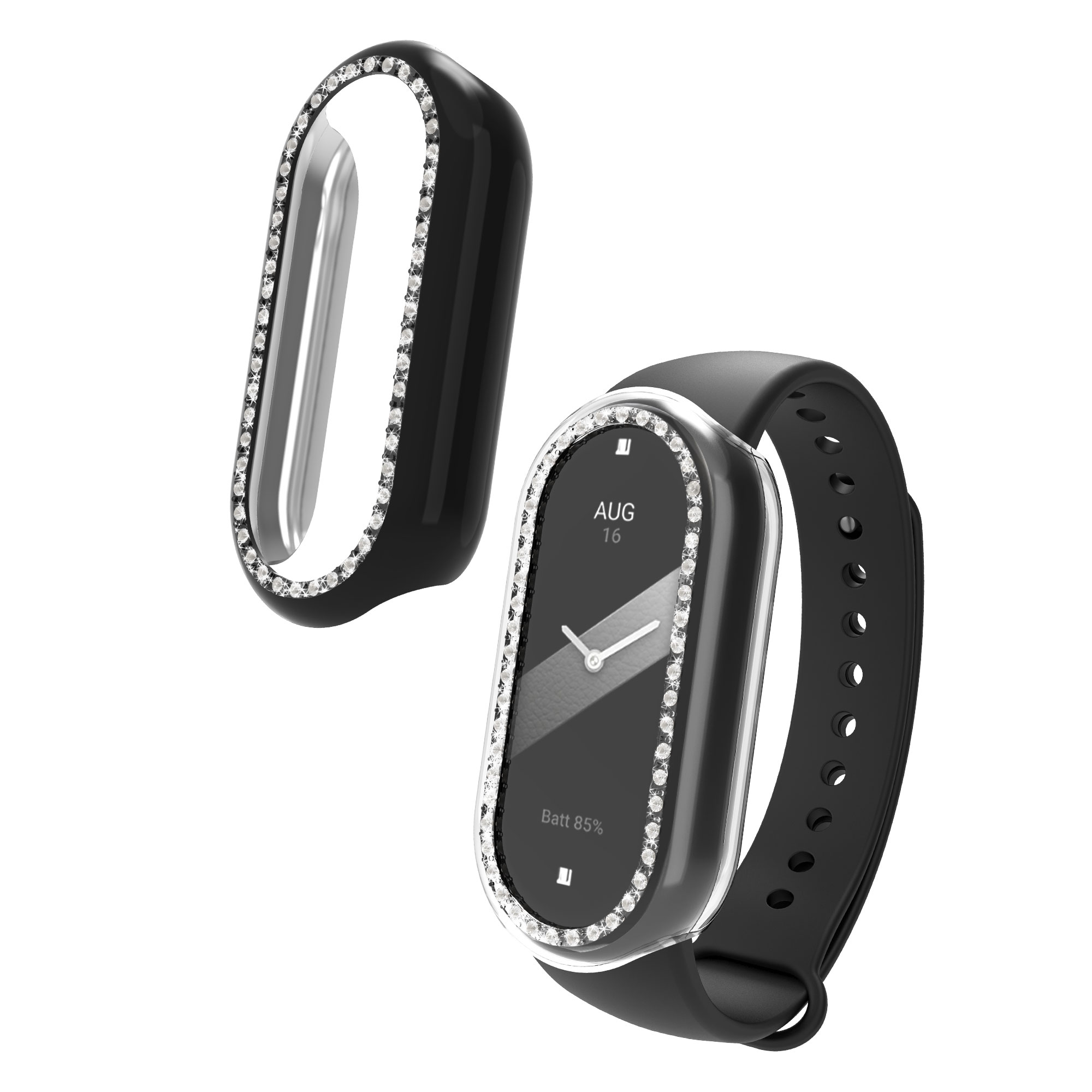 Třpytivé kryty rámečku pro Xiaomi Mi Band 10 / Smart Band 10, 2 ks kwmobile ‑ čirá / černá