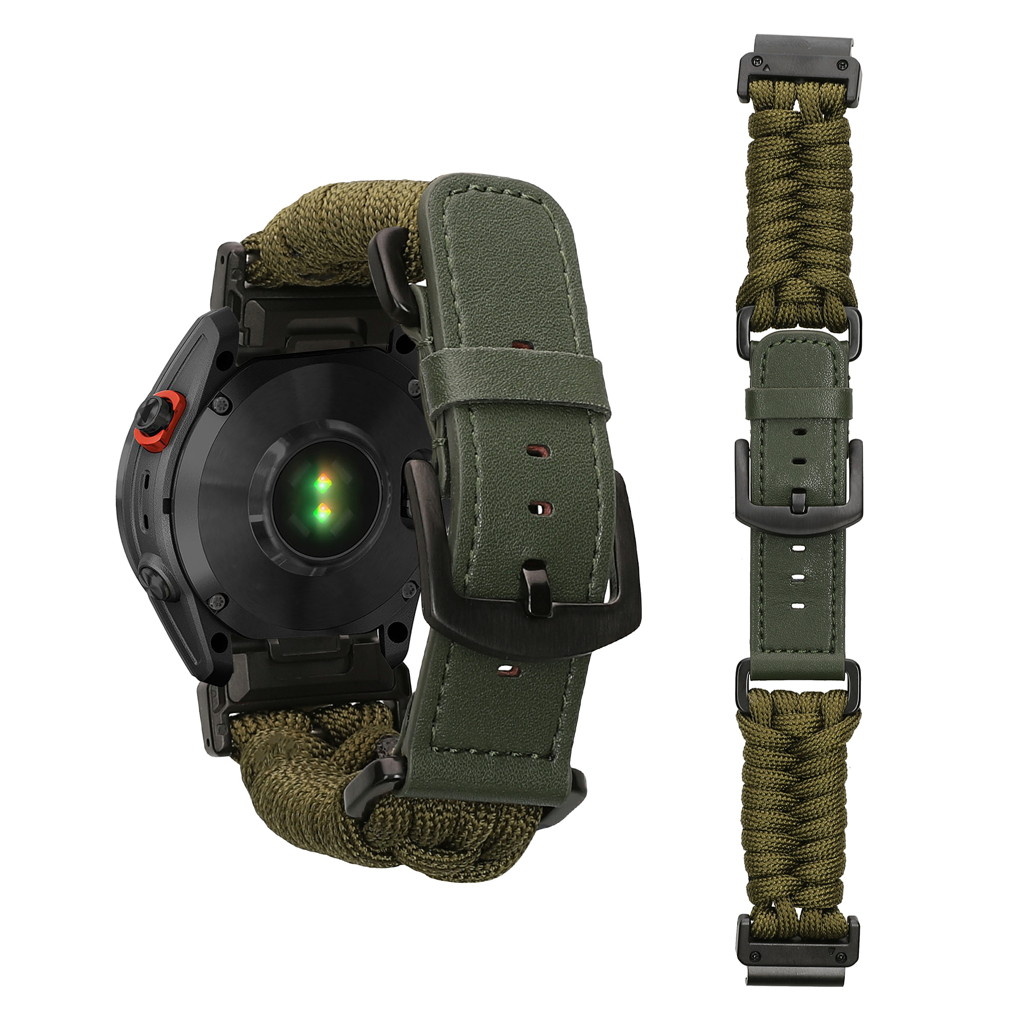 Řemínek Garmin 20mm Fenix 8 43mm/Fenix 7S/Fenix 6S/Epix Pro... 20mm kwmobile nylon, kůže tmavě zelený