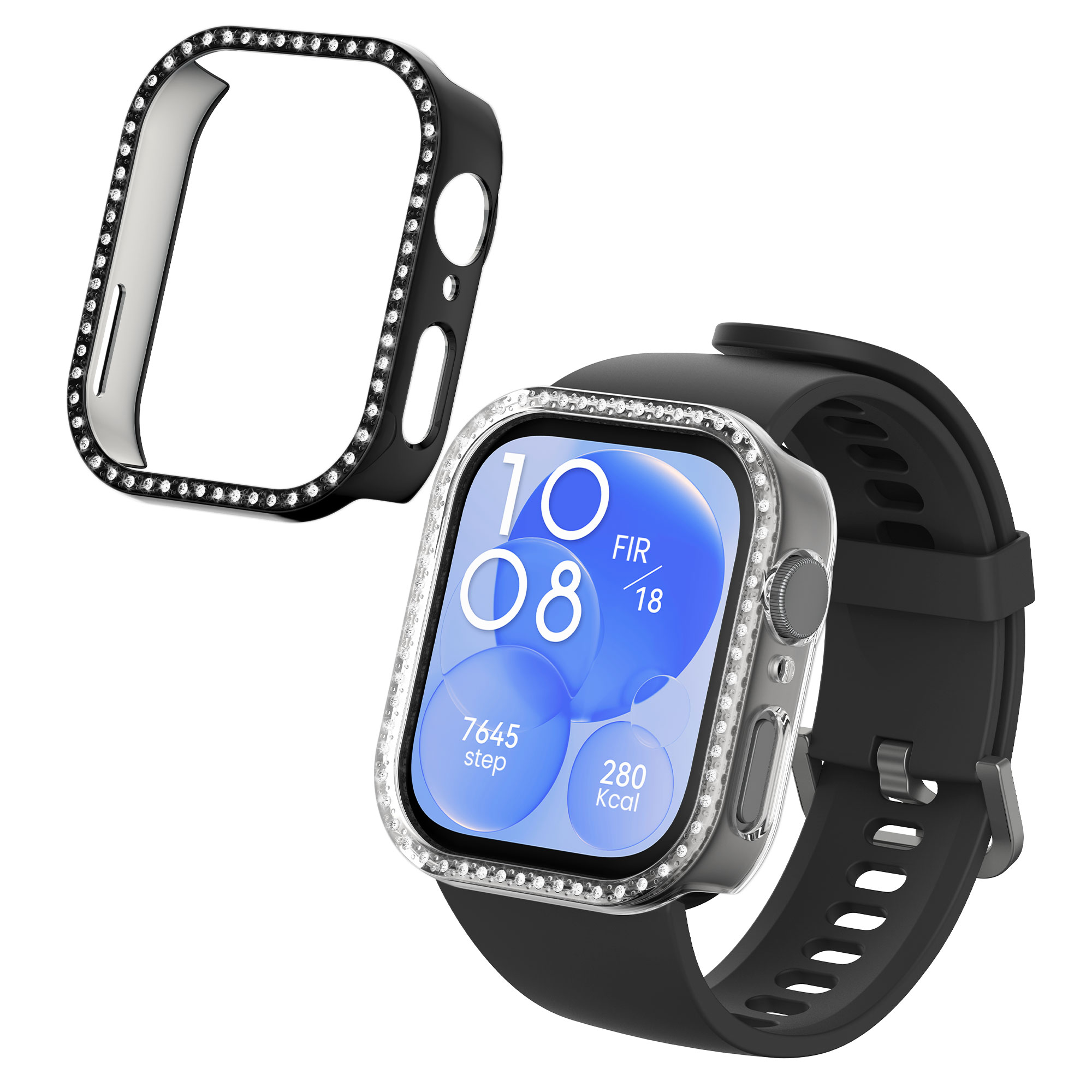 Glitter rámeček hodinky Huawei Watch Fit 3 třpytivý sada 2 ks průhledná/černá kwmobile