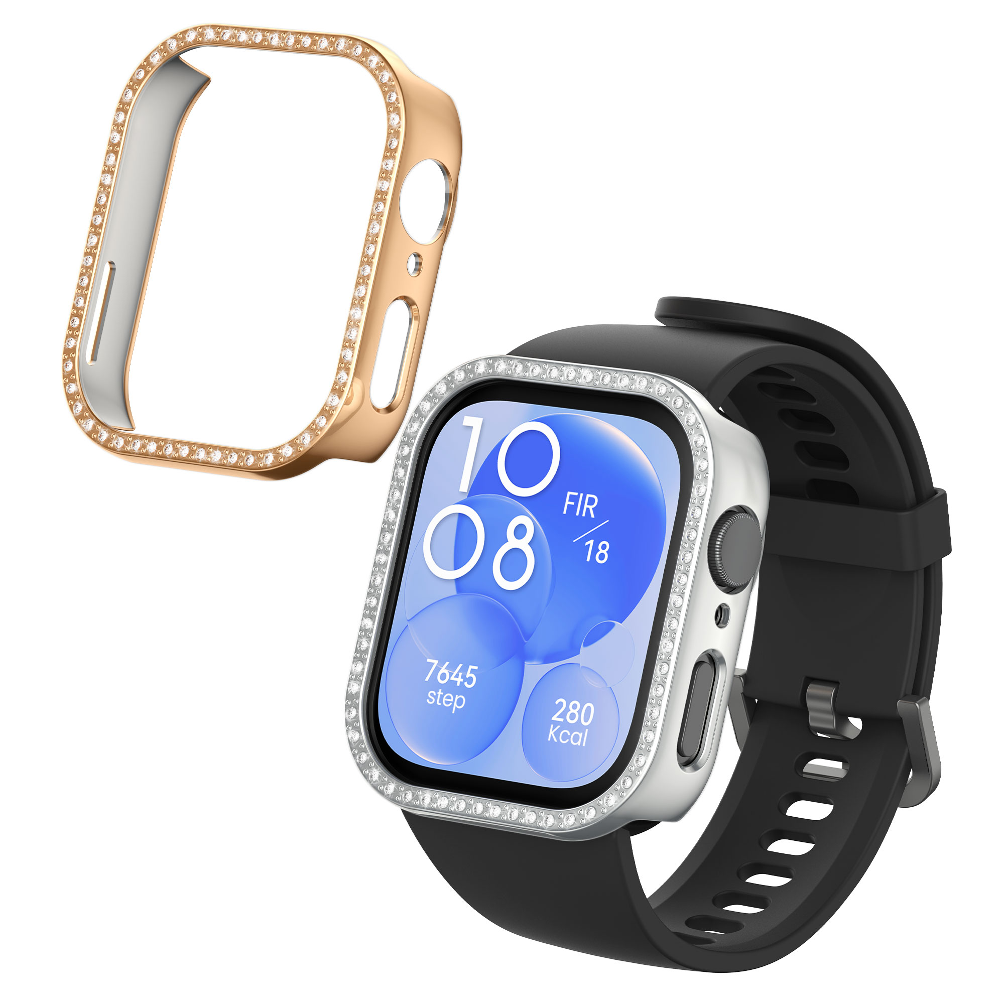Glitter rámeček hodinky Huawei Watch Fit 3 třpytivý sada 2 ks stříbrná/růžovo-zlatá kwmobile