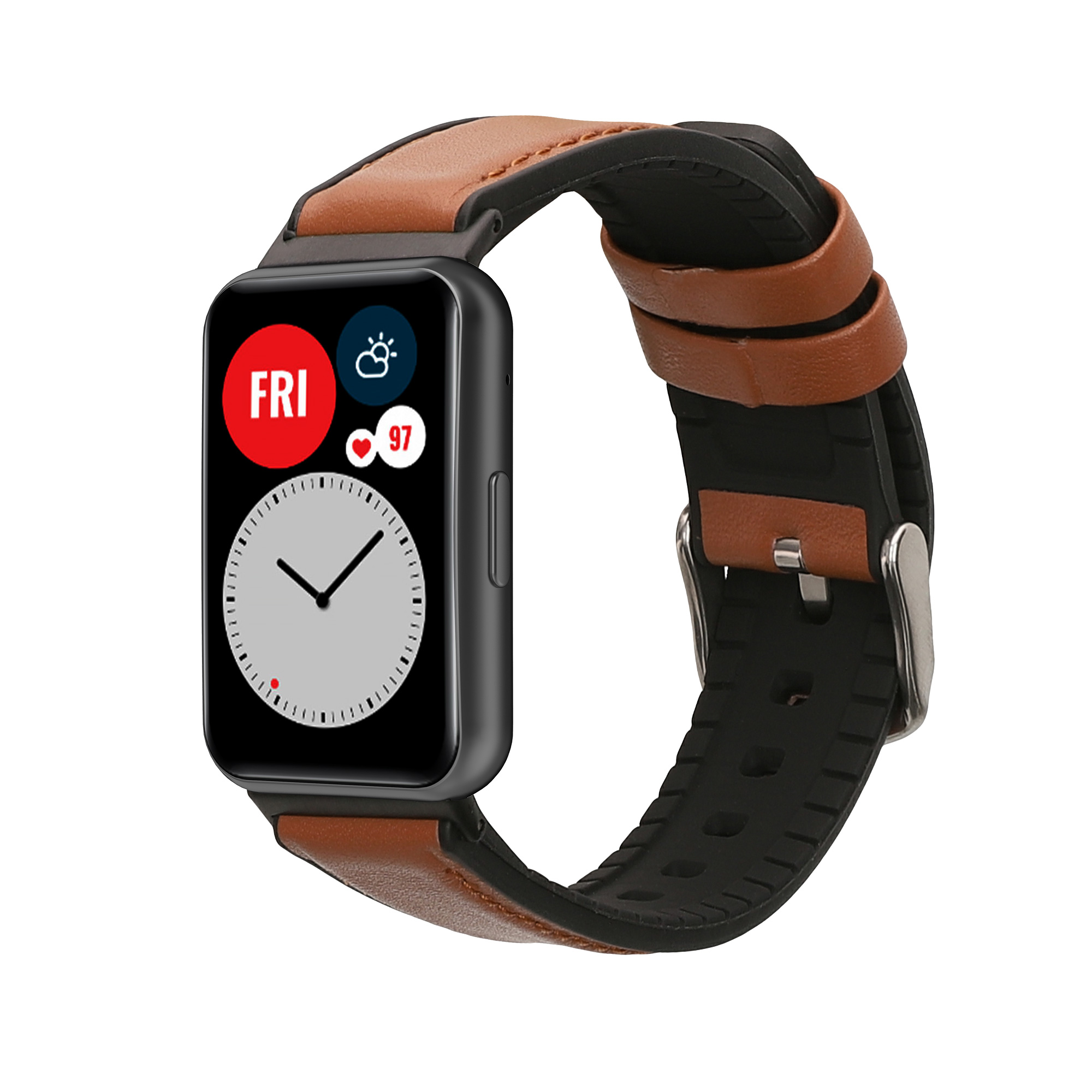 Kožený řemínek Huawei Watch Fit 2 hnědá/černá kwmobile