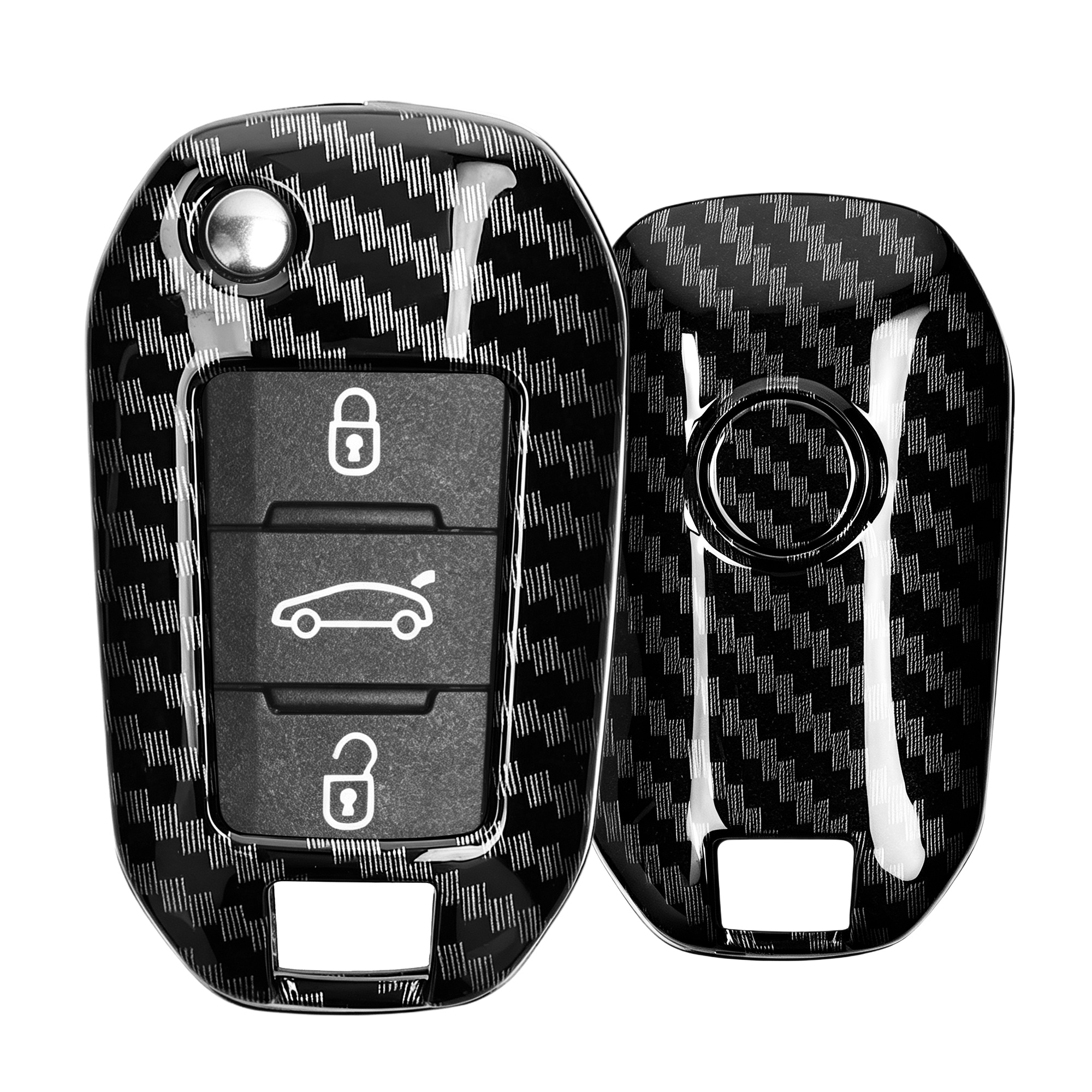 Pouzdro na klíč od auta Peugeot 3 Button Car Flip Key kwmobile - karbonově černá