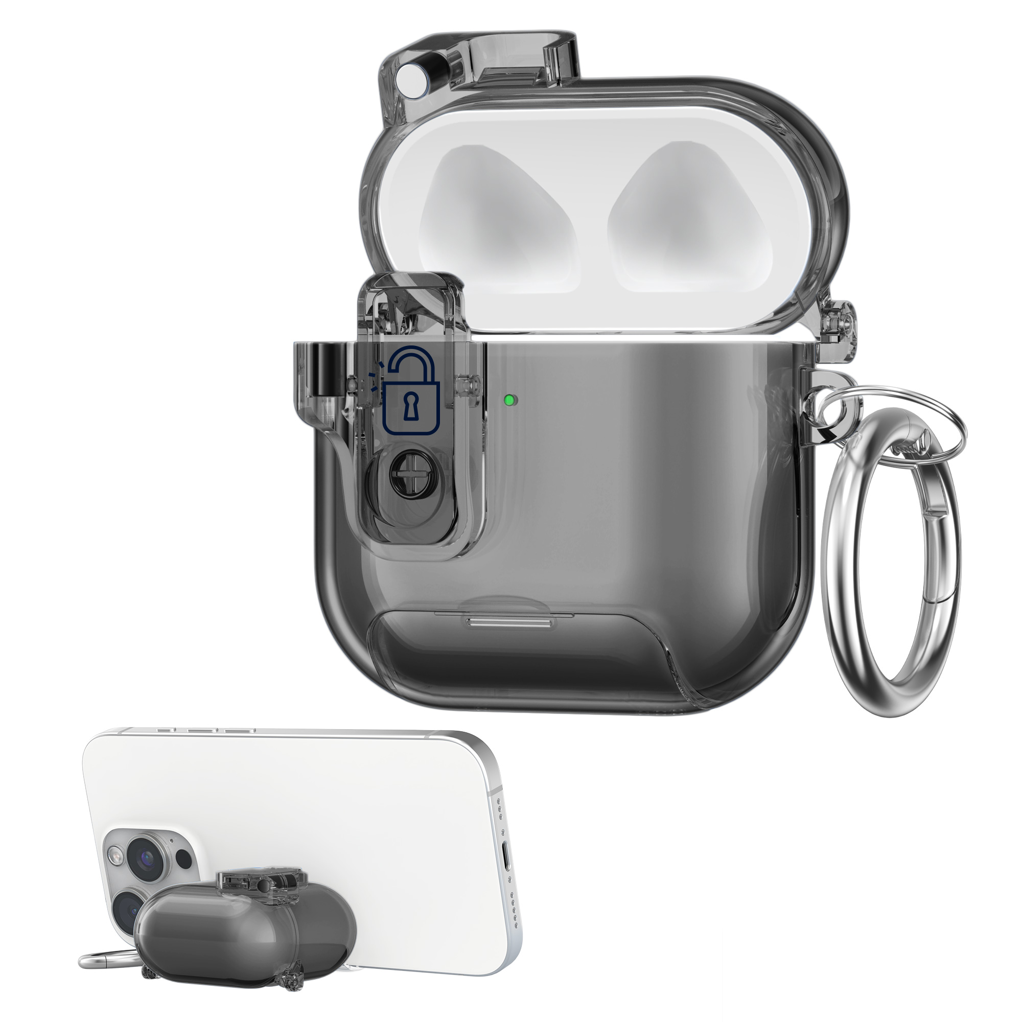 Čiré pouzdro na sluchátka pro Apple Airpods 4 kwmobile se stojánkem TPU - černá