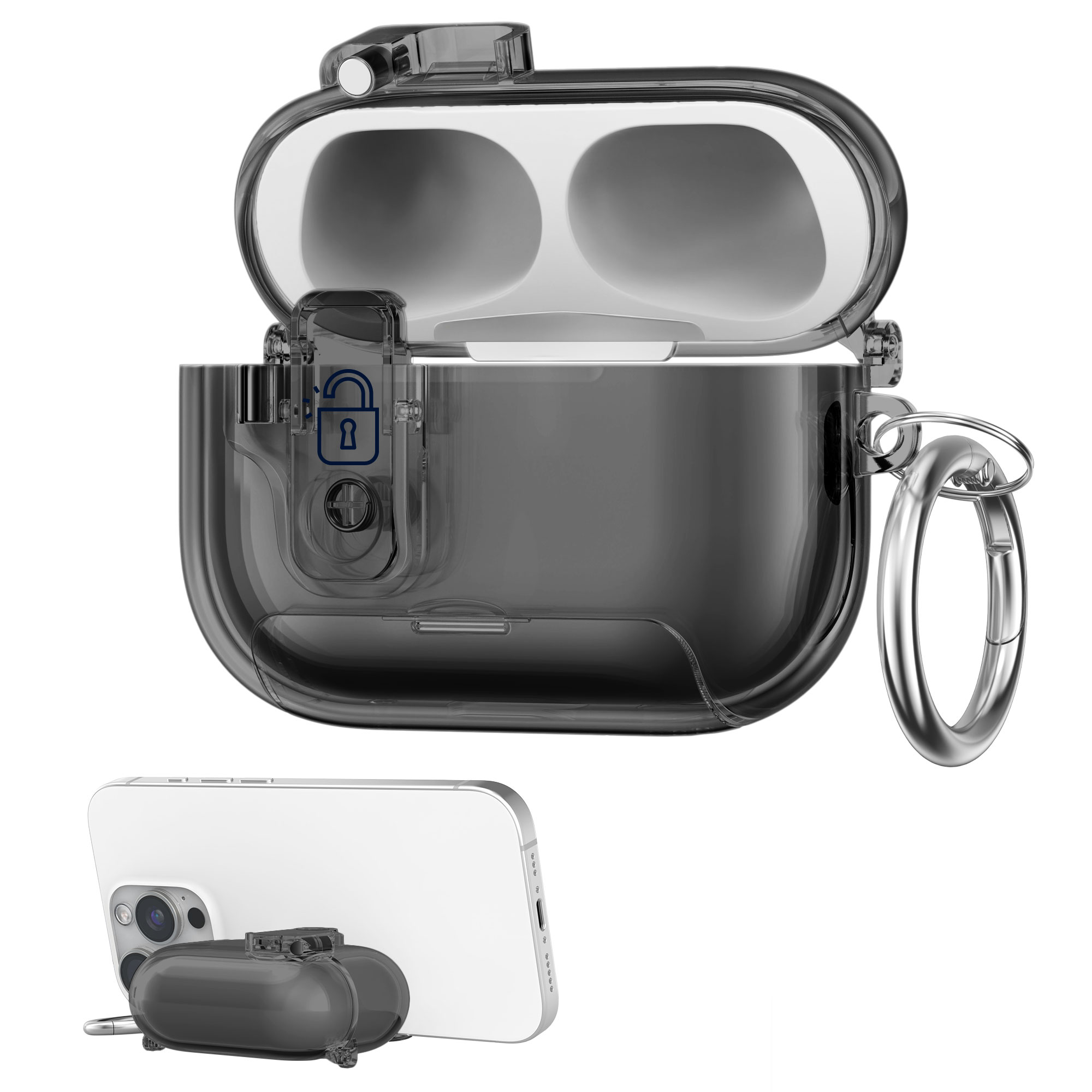 Čiré pouzdro na sluchátka pro Apple Airpods Pro 2 / Pro 1 kwmobile se stojánkem TPU - černá