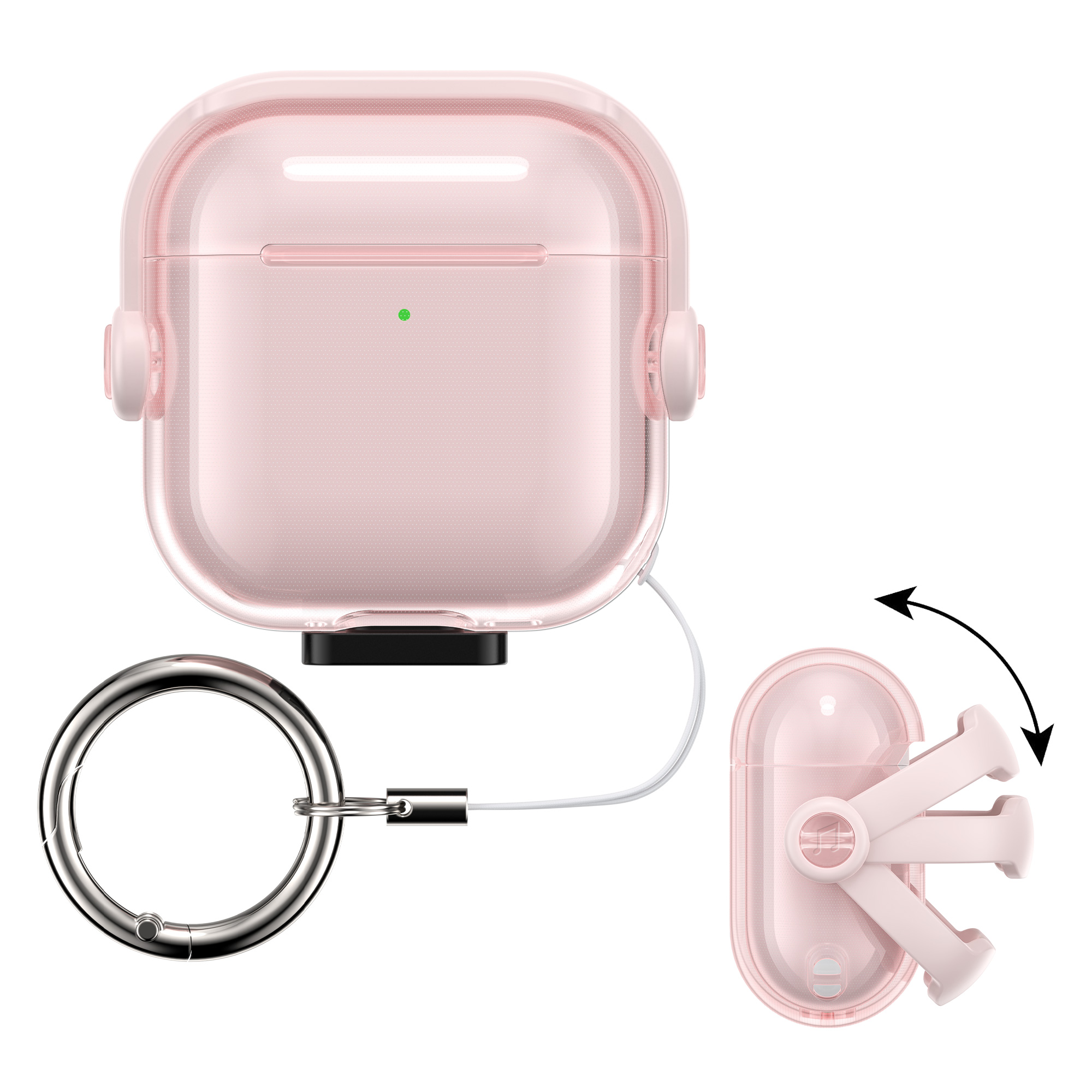 Transparentní pouzdro na sluchátka pro Apple Airpods 4 kwmobile se stojánkem TPU - starorůžová / transparentní