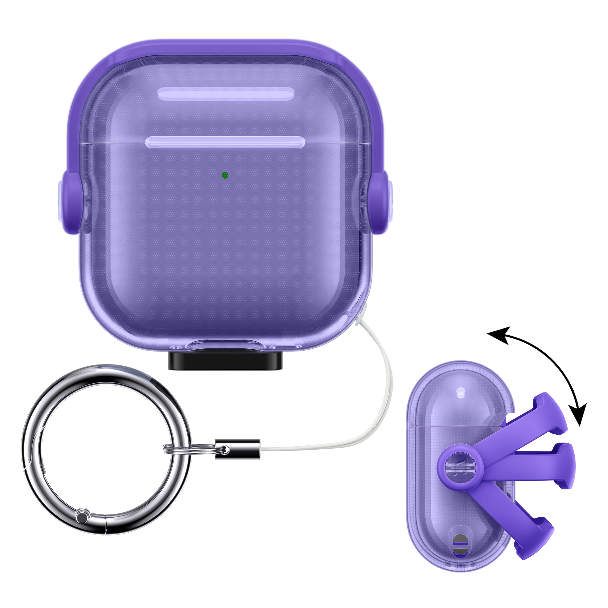 Transparentní pouzdro na sluchátka pro Apple Airpods 4 kwmobile se stojánkem TPU - levandulová / transparentní