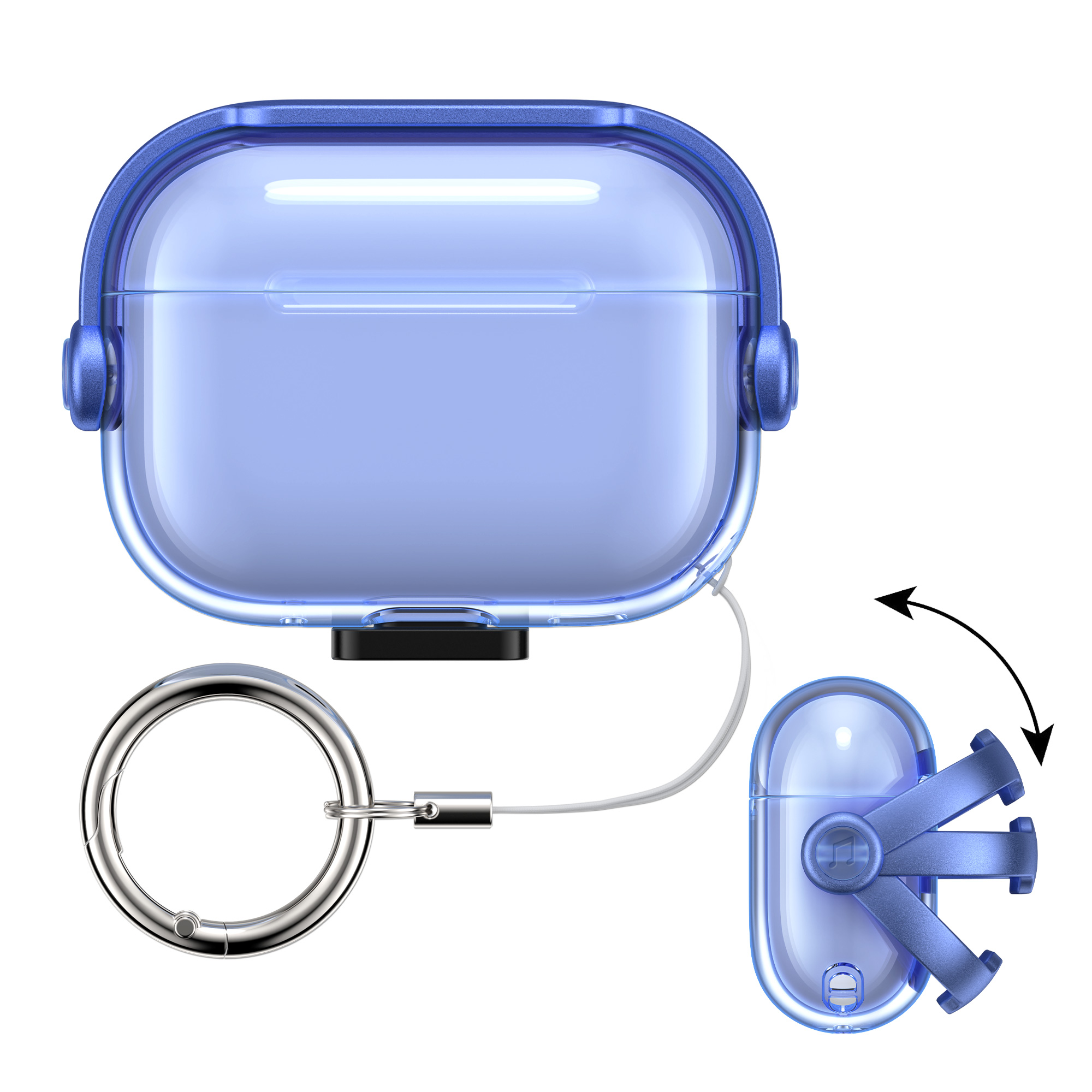 Transparentní pouzdro na sluchátka pro Apple Airpods Pro 2 / Pro 1 kwmobile se stojánkem TPU - modrá / transparentní