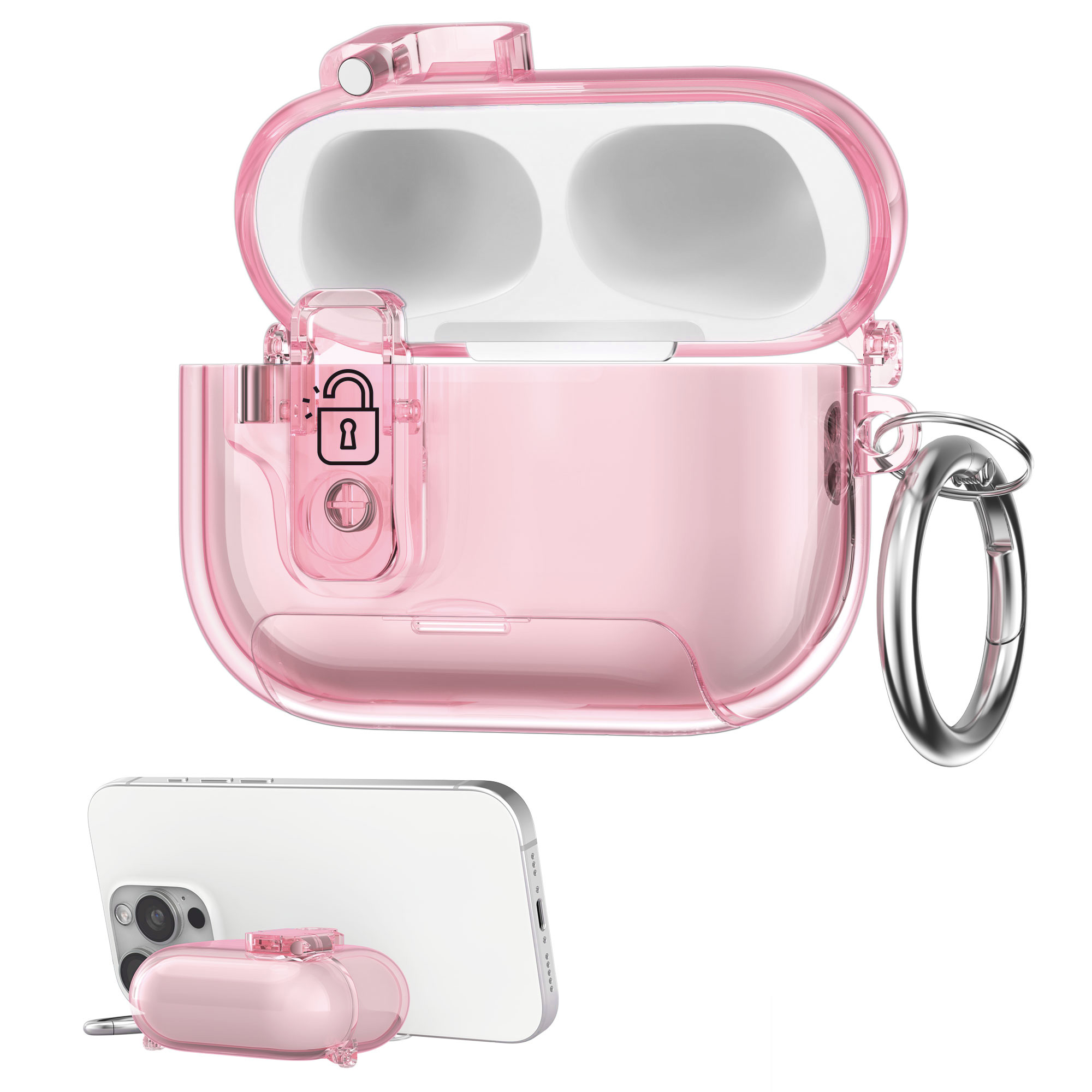 Čiré pouzdro na sluchátka pro Apple Airpods Pro 3 kwmobile se stojánkem TPU - růžová