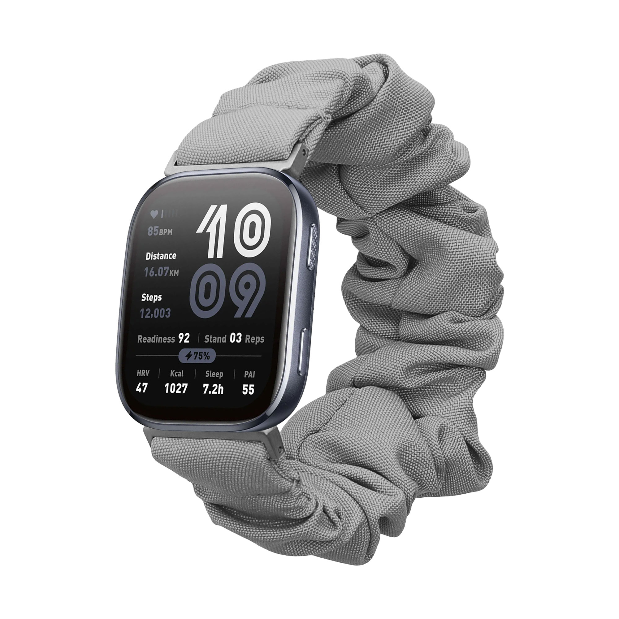 Řemínek na hodinky pro Amazfit Bip 6 kwmobile - šedá látkový řemínek na hodinky (scrunchie)