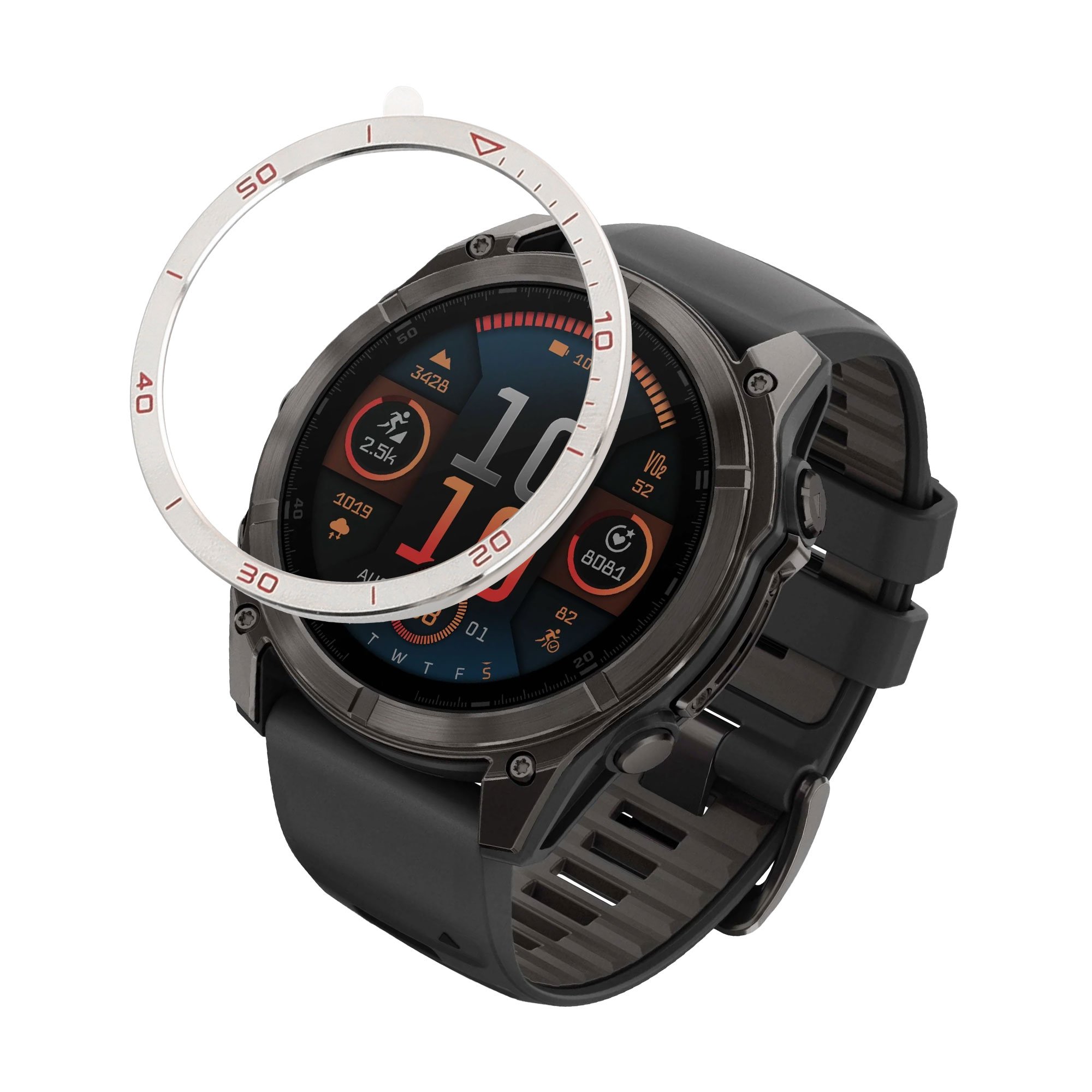 Ochranný rámeček pro Garmin Fenix 8 47mm AMOLED kwmobile hliníkové - stříbrná / červená