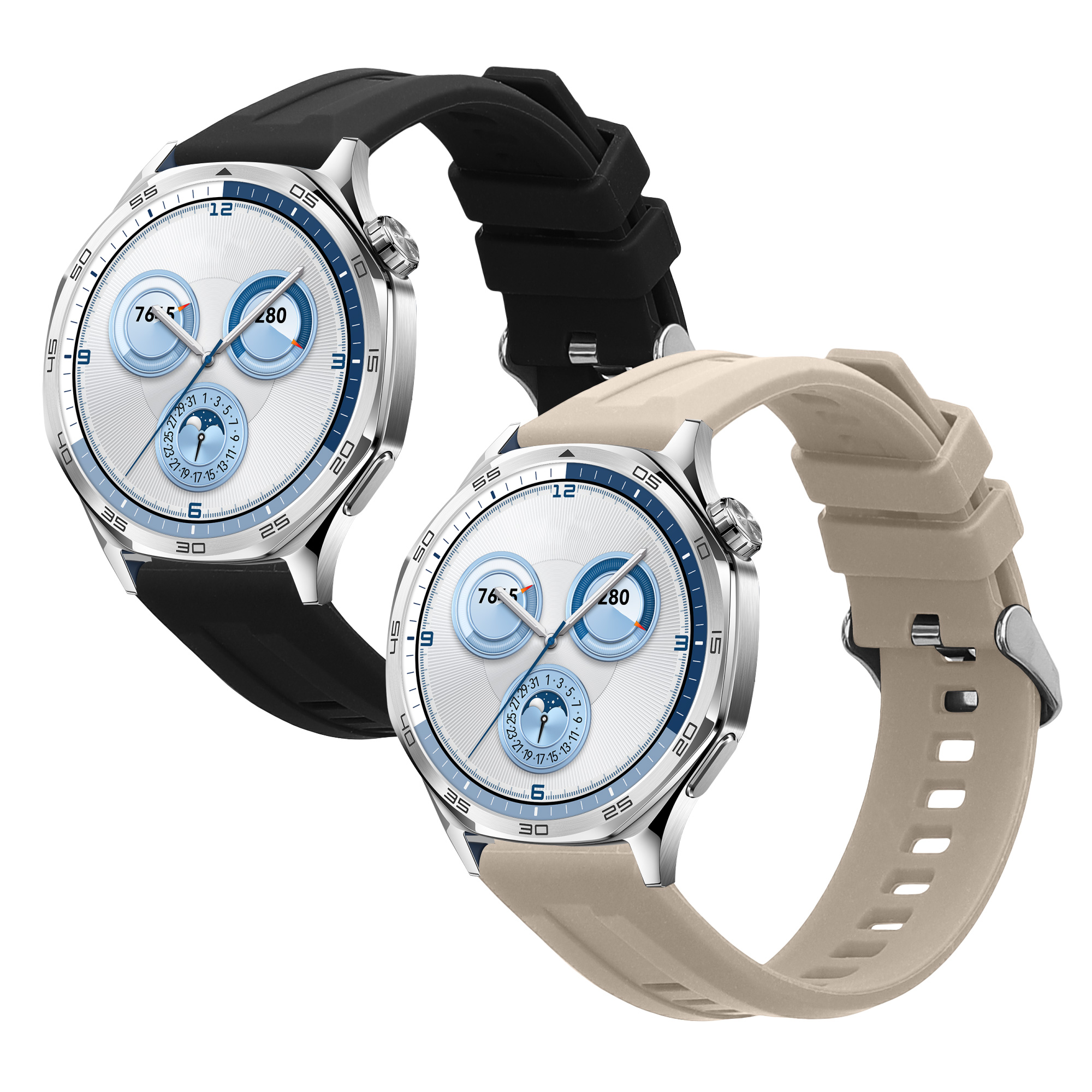 Řemínky pro Huawei Watch GT6 Pro 46mm / GT6 46mm / GT5 Pro 46mm / GT5 46mm kwmobile silikonové - černá / béžová