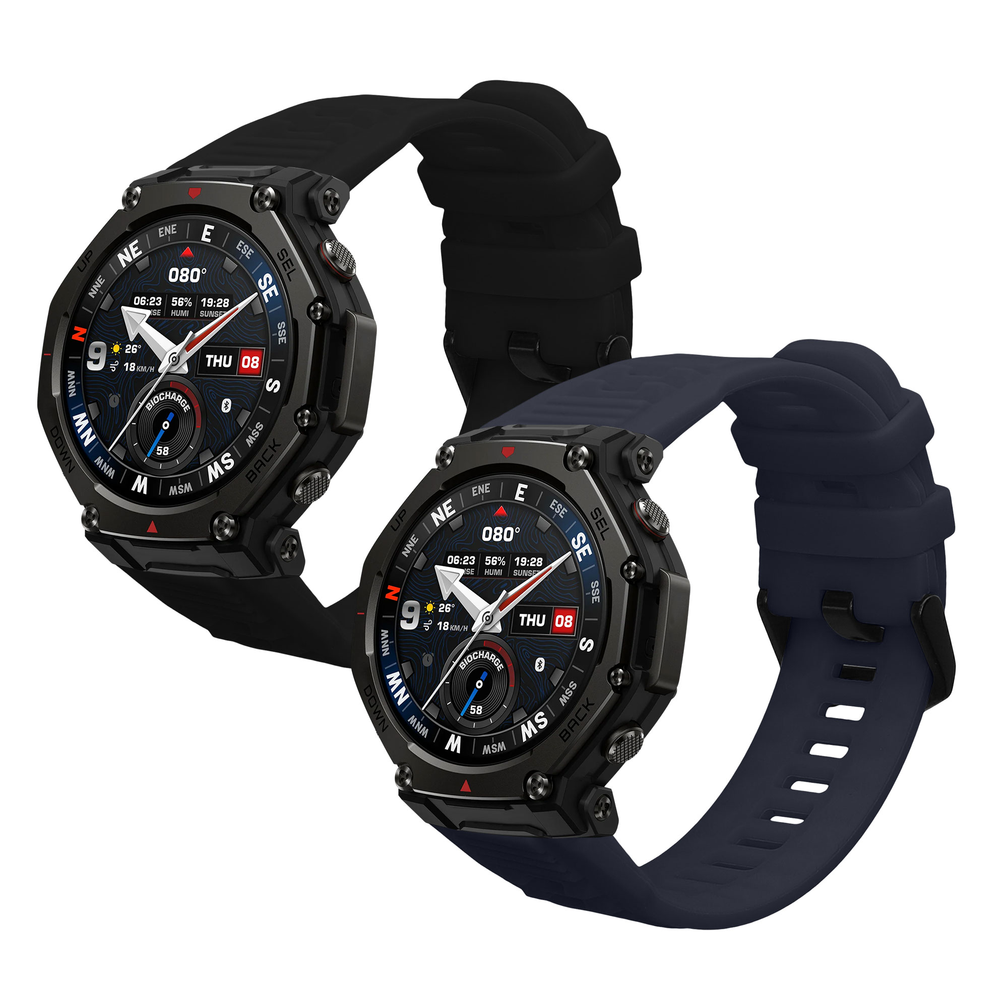 Řemínky pro Amazfit T-Rex3 Pro 48mm kwmobile silikonové - černá / tmavě modrá