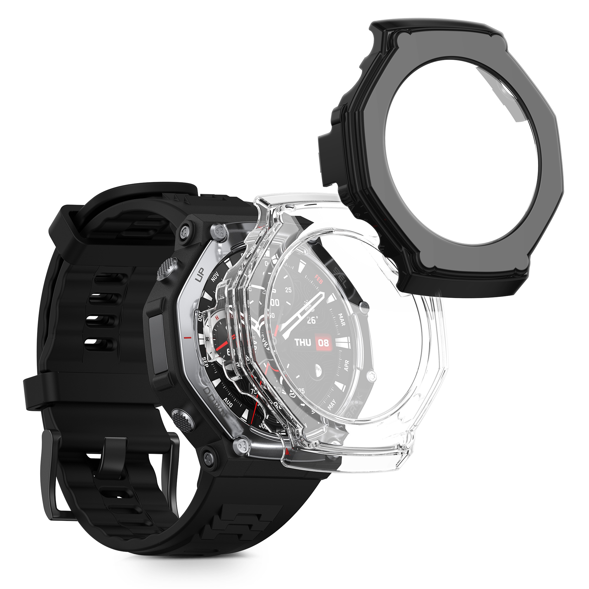 2x obal s ochranným sklem pro Amazfit T-Rex 3 kwmobile - transparentní / černá
