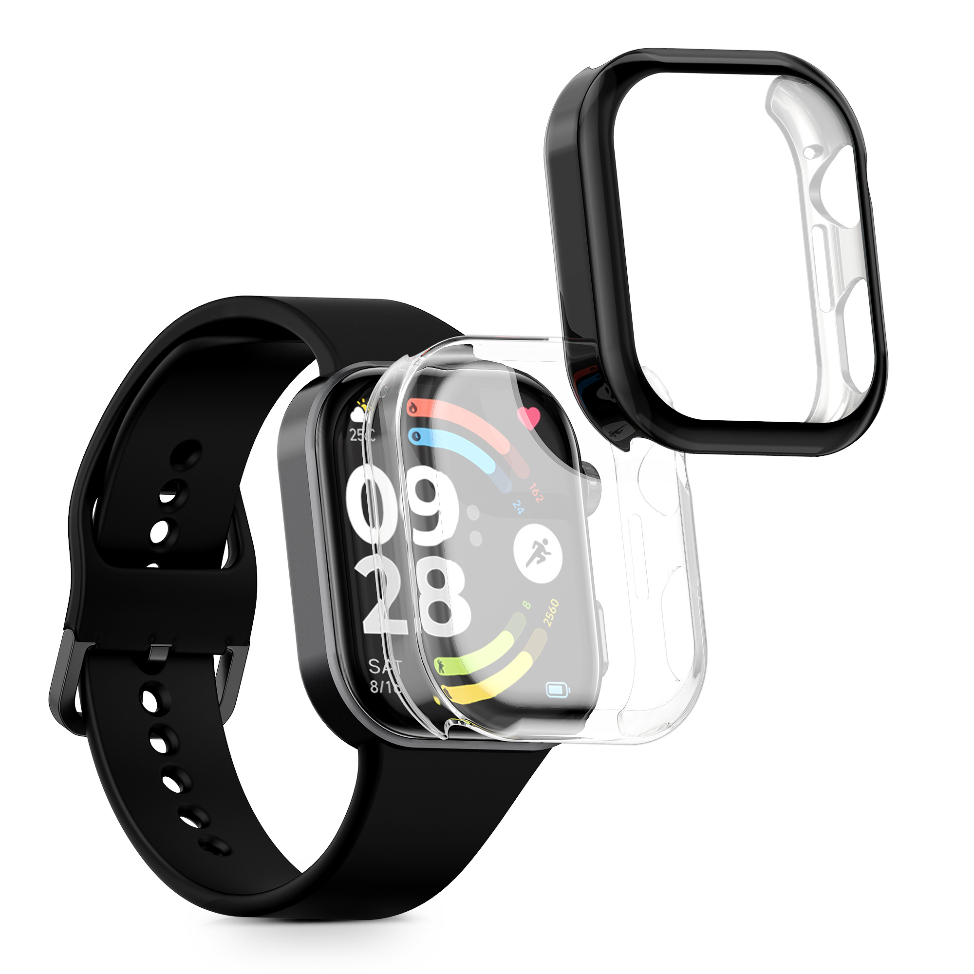 2x obal s ochranným sklem pro Xiaomi Redmi Watch 6 kwmobile silikonové - transparentní / černá