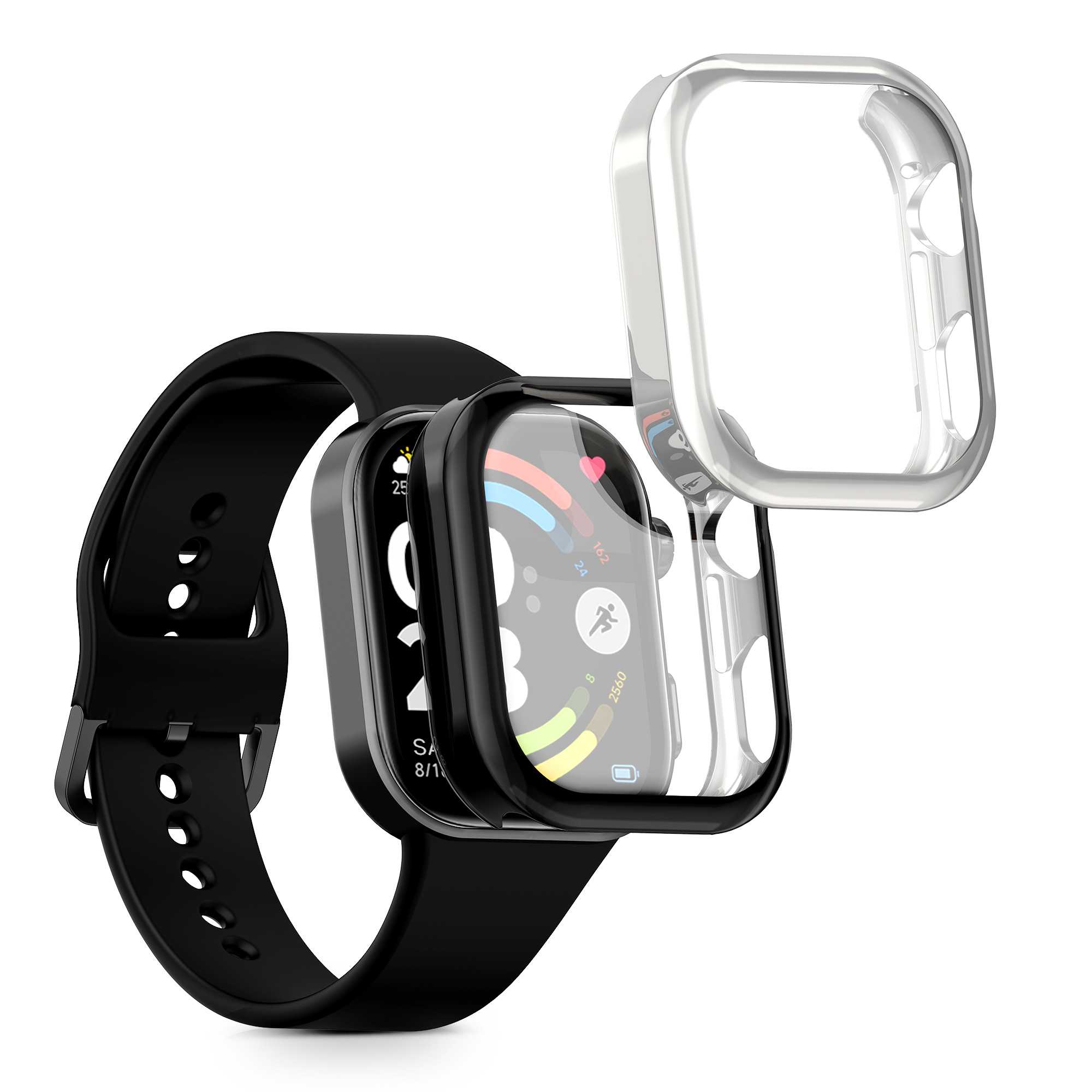 2x obal s ochranným sklem pro Xiaomi Redmi Watch 6 kwmobile silikonové - černá / stříbrná