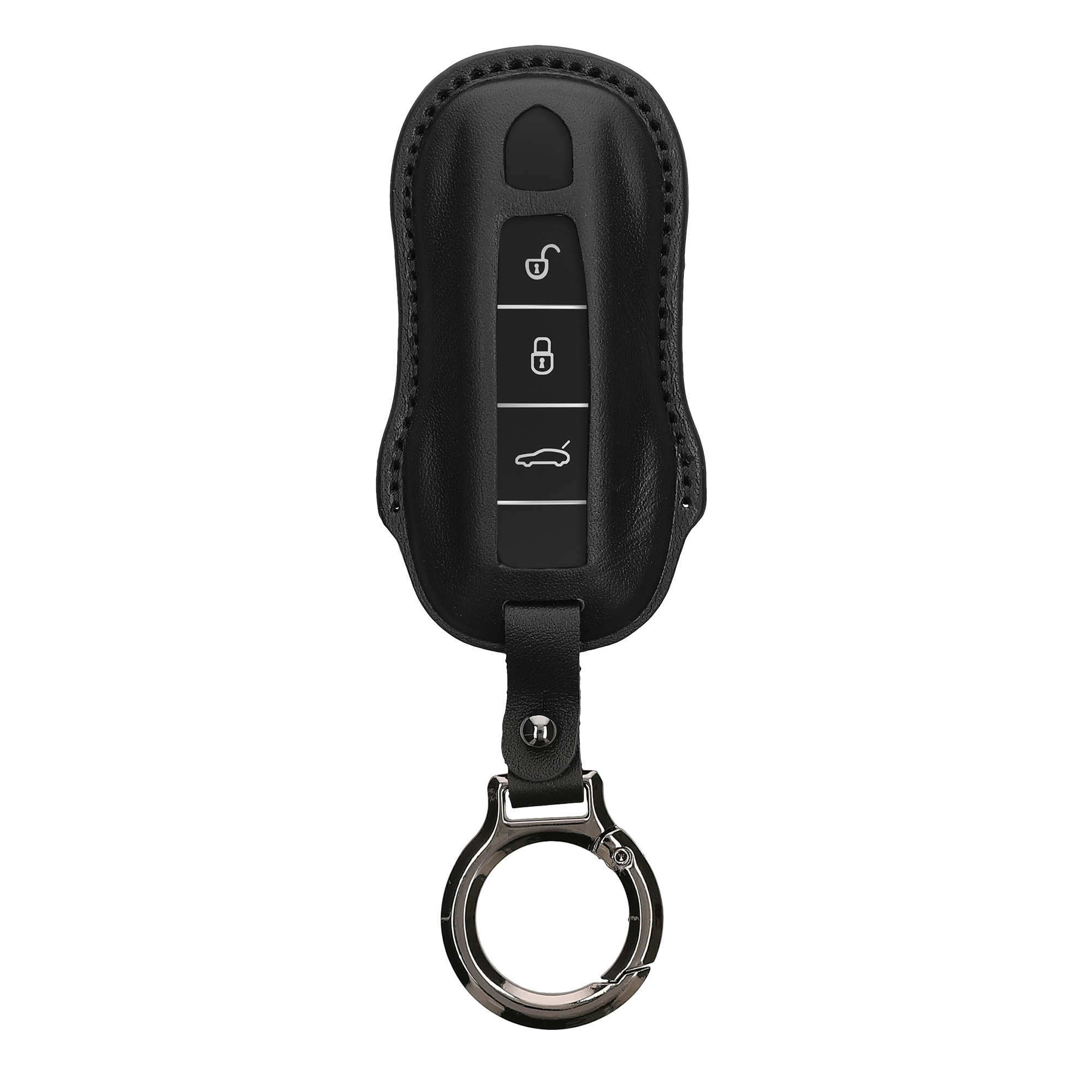 Obal na klíč od auta pro Porsche klíč se 3 tlačítky (only Keyless) kwmobile s kroužkem z pravé kůže - černá