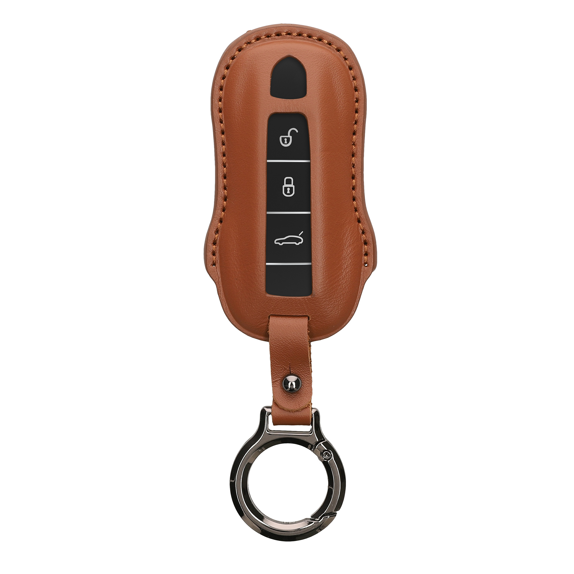 Obal na klíč od auta pro Porsche klíč se 3 tlačítky (only Keyless) kwmobile s kroužkem z pravé kůže - světle hnědá
