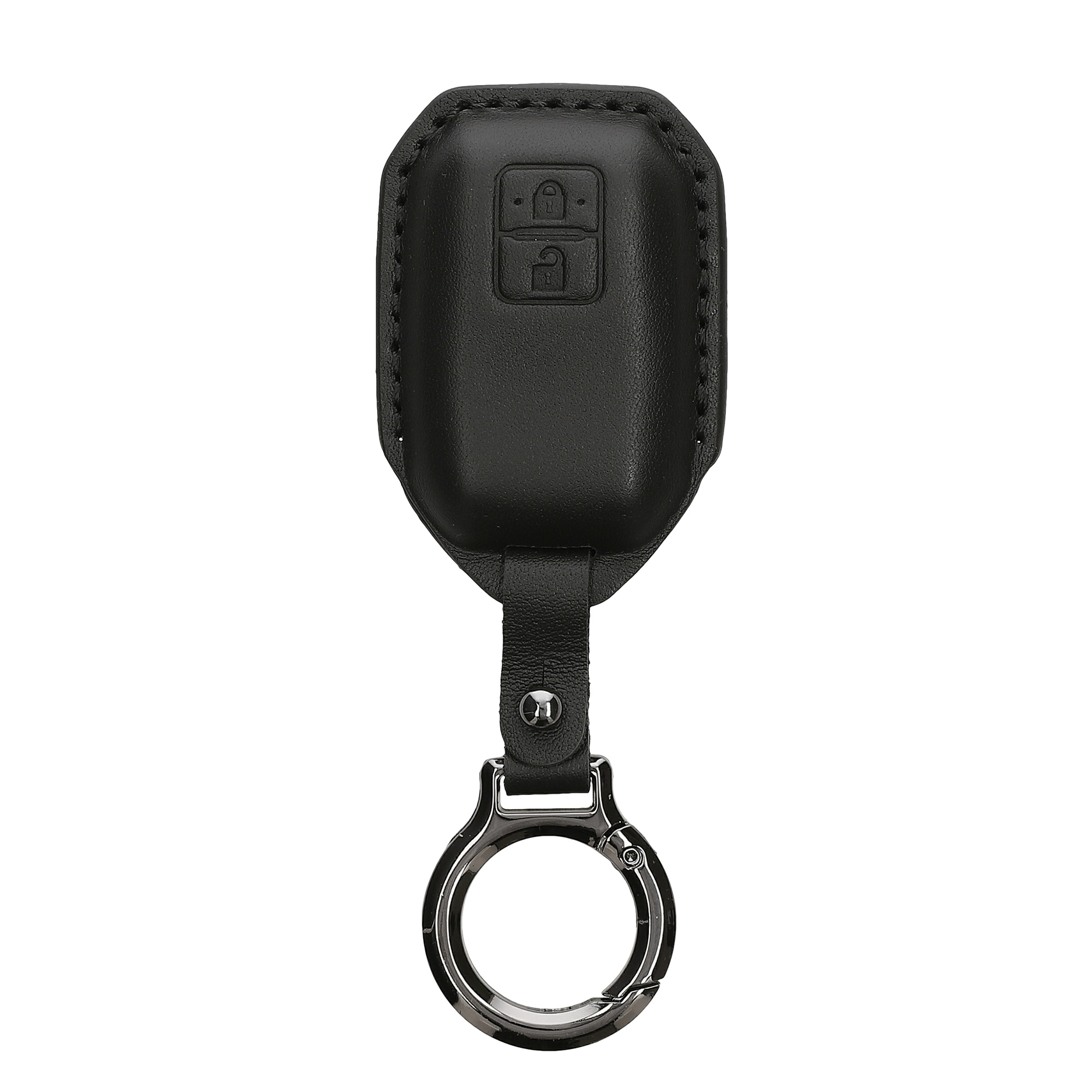 Obal na klíč od auta pro Suzuki klíč se 2 tlačítky a funkcí Keyless Go kwmobile s kroužkem z pravé kůže - černá