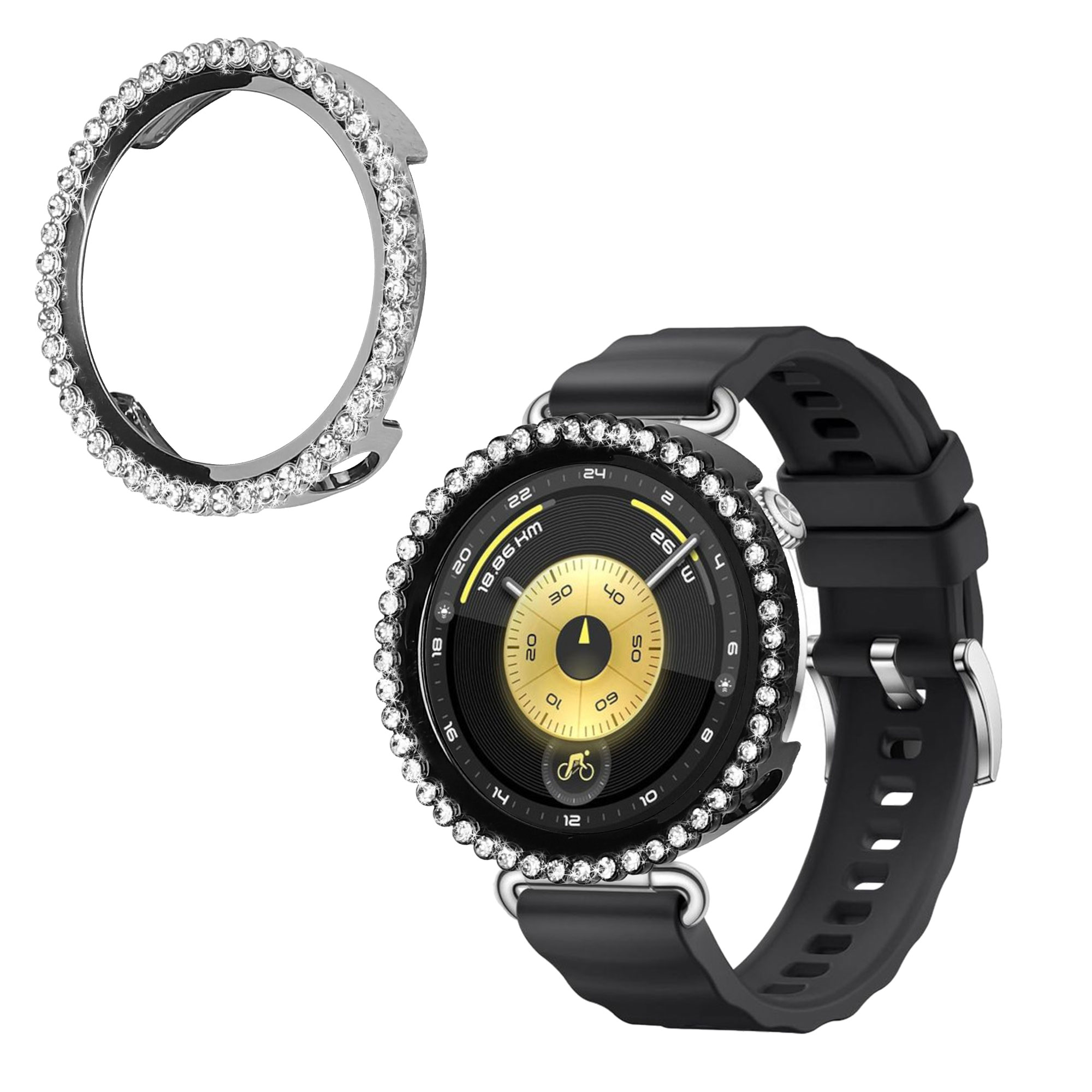 Ochranné rámečky s třpytkami pro Huawei Watch GT6 41mm / GT5 41mm / Watch GT4 41mm kwmobile sada 2 ks - černá / stříbrná