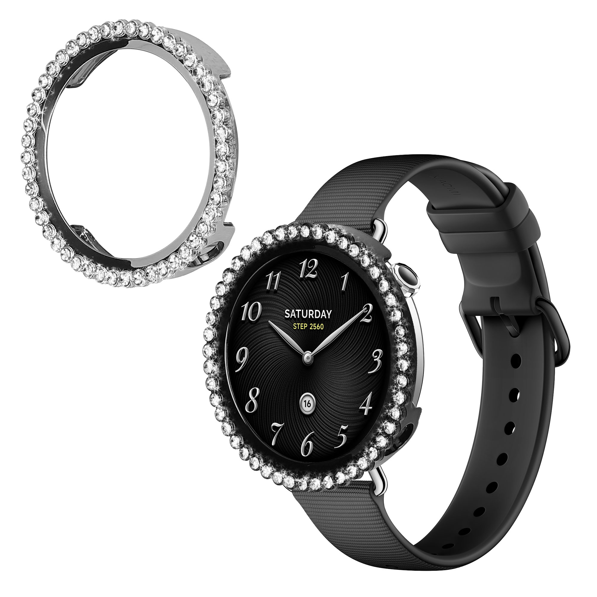 Ochranné rámečky s třpytkami pro Xiaomi Watch S4 41mm kwmobile sada 2 ks - černá / stříbrná
