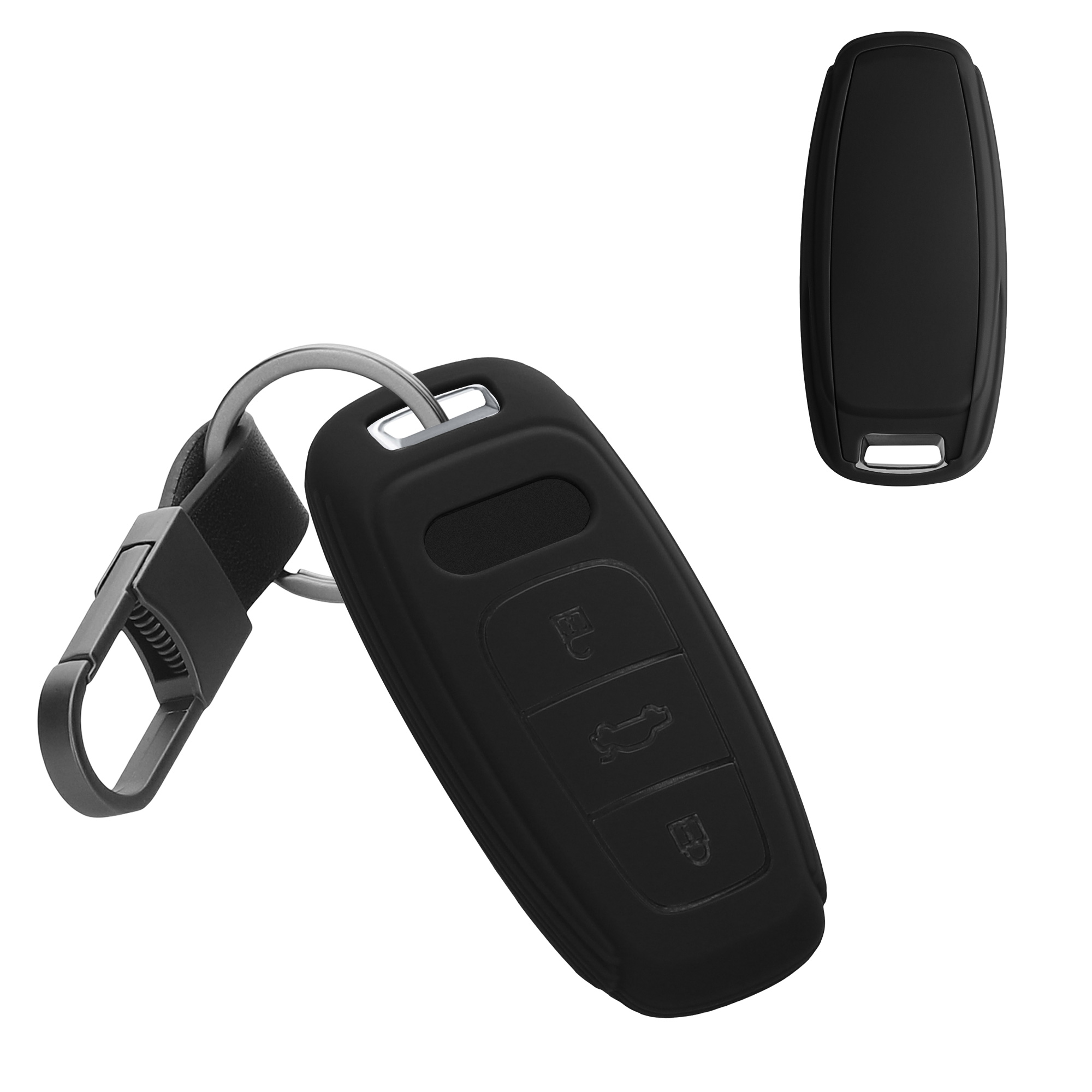 Obal na klíč od auta pro Audi A6 A7 A8 Q7 Q8 klíč se 3 tlačítky a funkcí Keyless Go kwmobile s kroužkem TPU - černé pouzdro na klíč