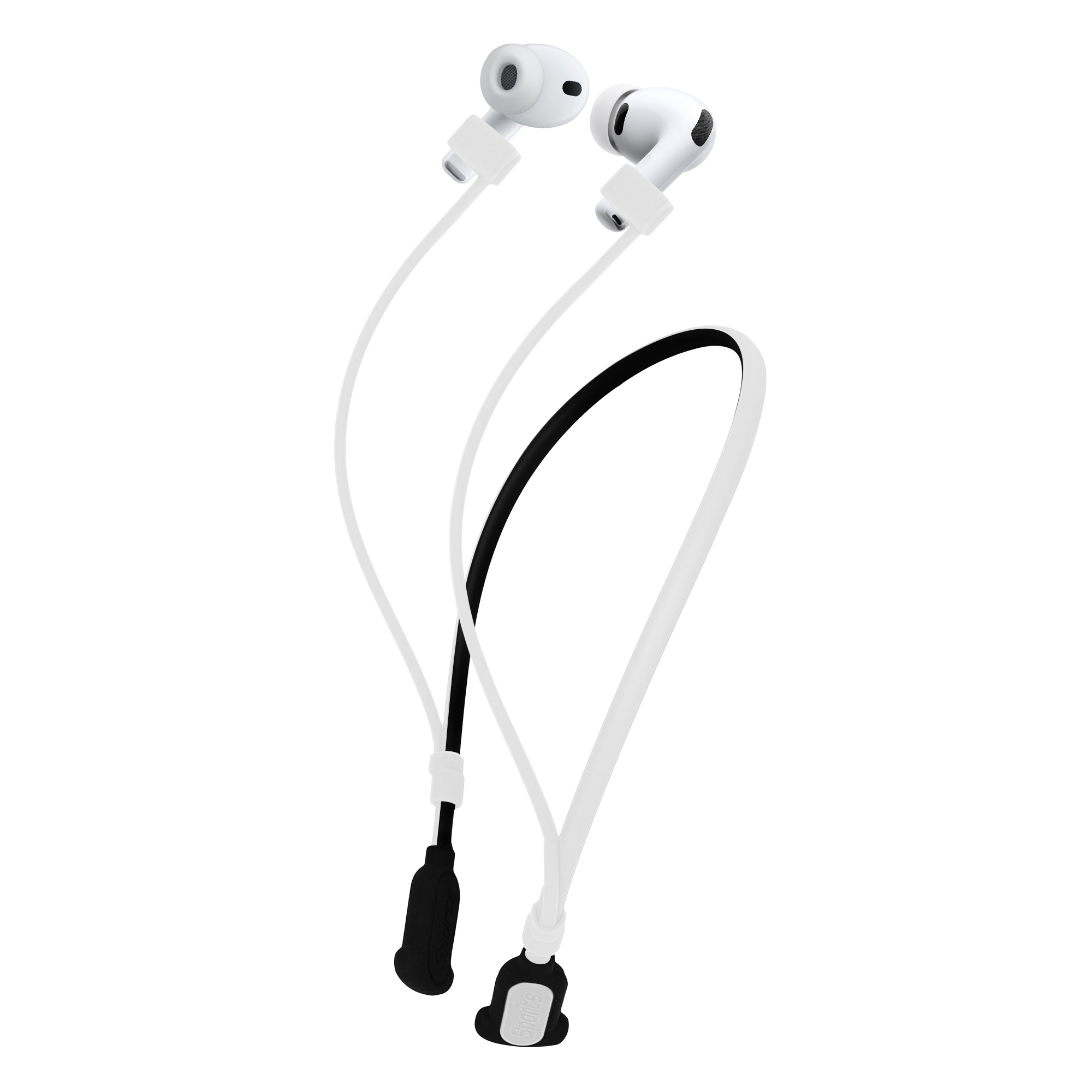 Silikonové poutko na krk pro Apple Airpods 3 / 4 / Pro 1 / Pro 2 / Airpods Pro 3 kwmobile s popruhem na krk - bílá / černá