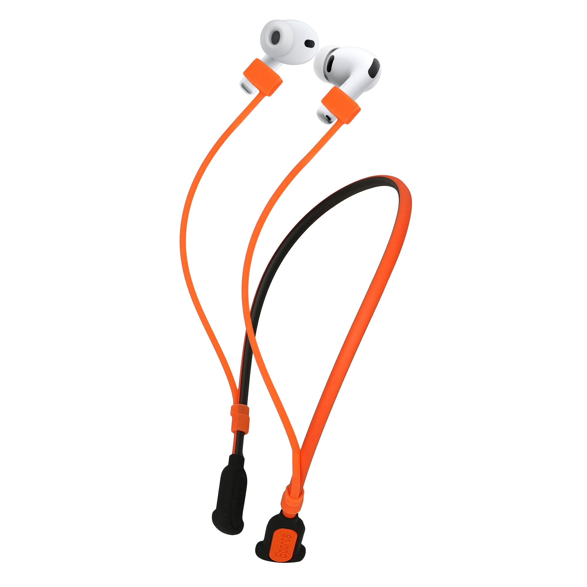 Silikonové poutko na krk pro Apple Airpods 3 / 4 / Pro 1 / Pro 2 / Airpods Pro 3 kwmobile s popruhem na krk - černá / oranžová