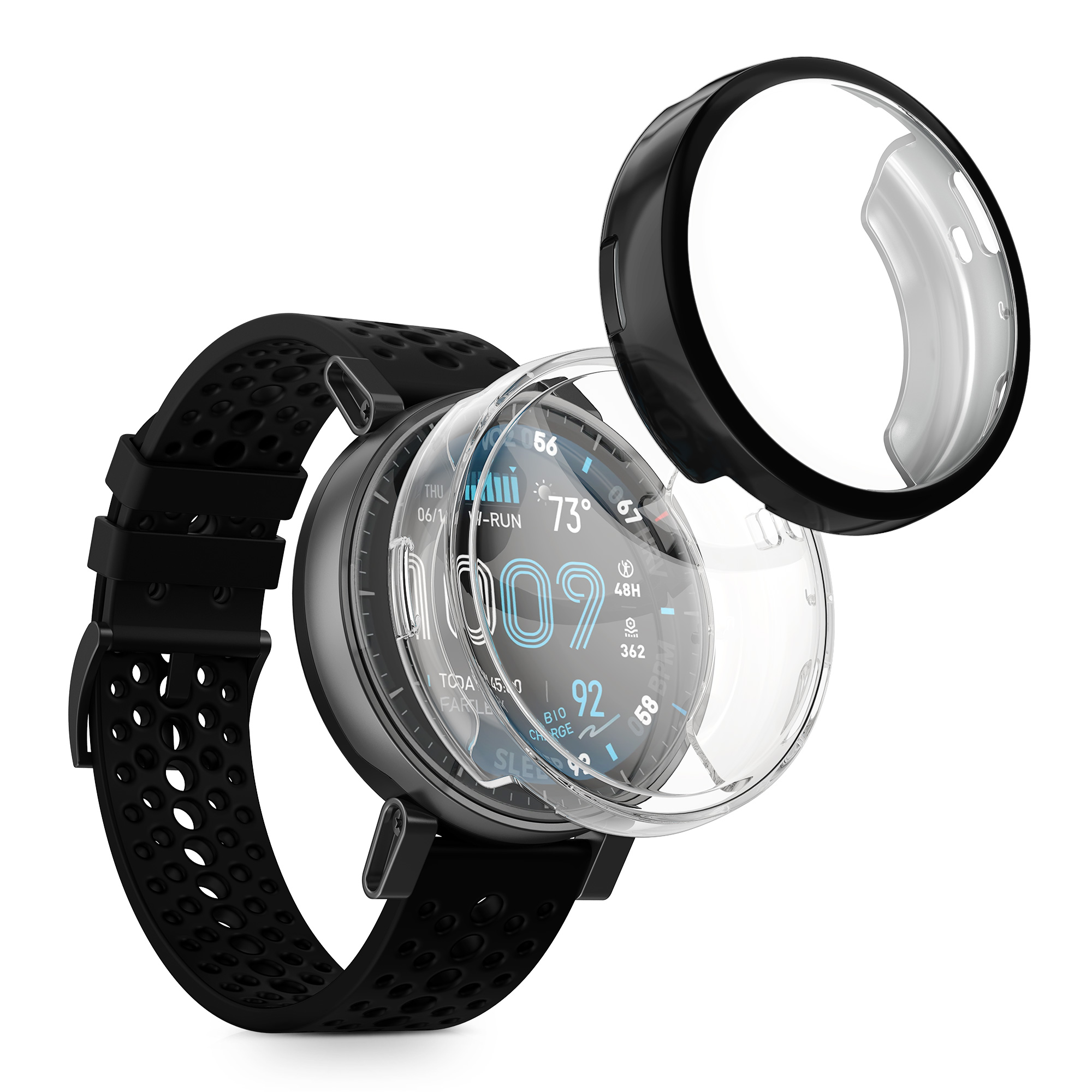 2x obal s ochranným sklem pro Amazfit Active Max A2557 kwmobile silikonové - černá / transparentní