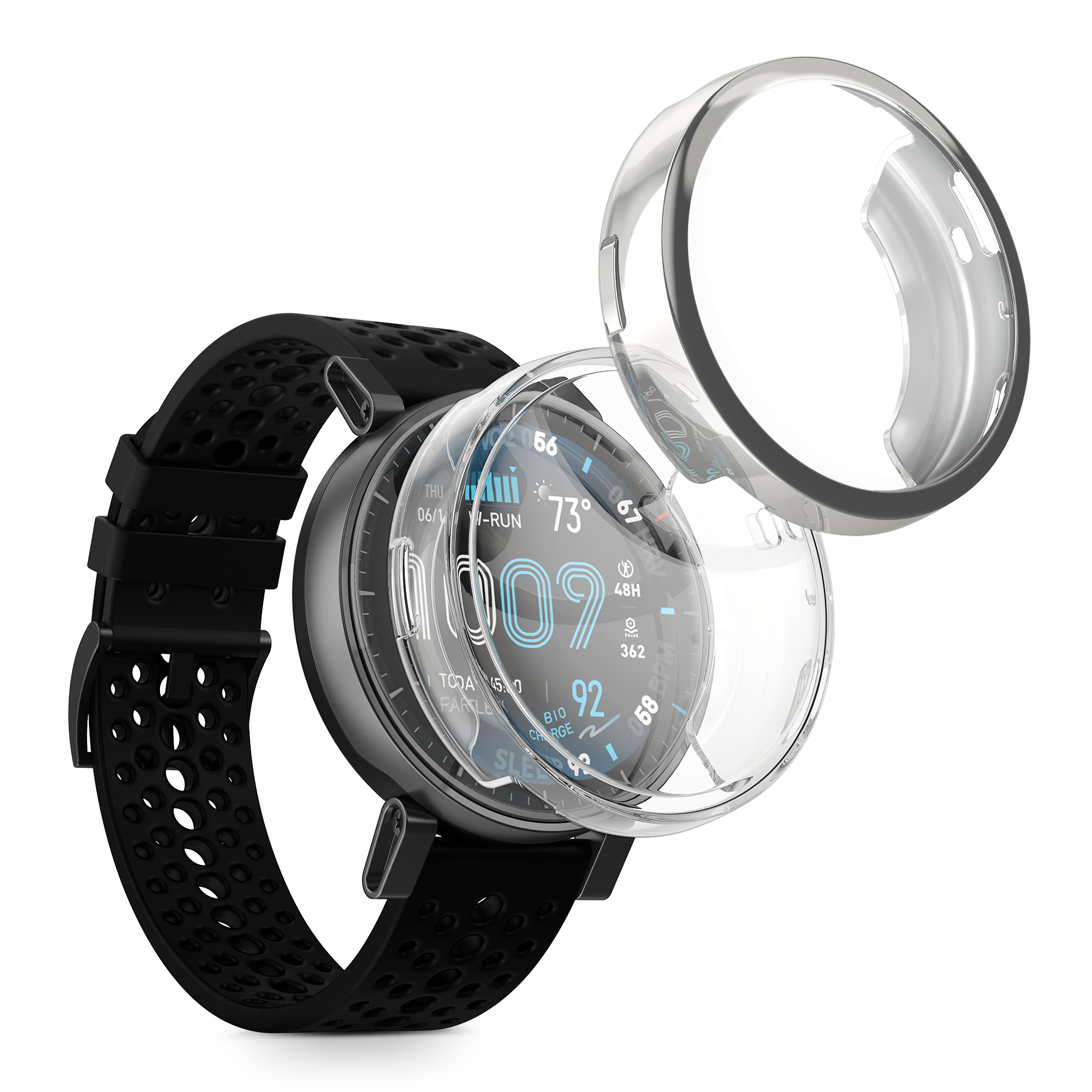 2x obal s ochranným sklem pro Amazfit Active Max A2557 kwmobile silikonové - stříbrná / transparentní