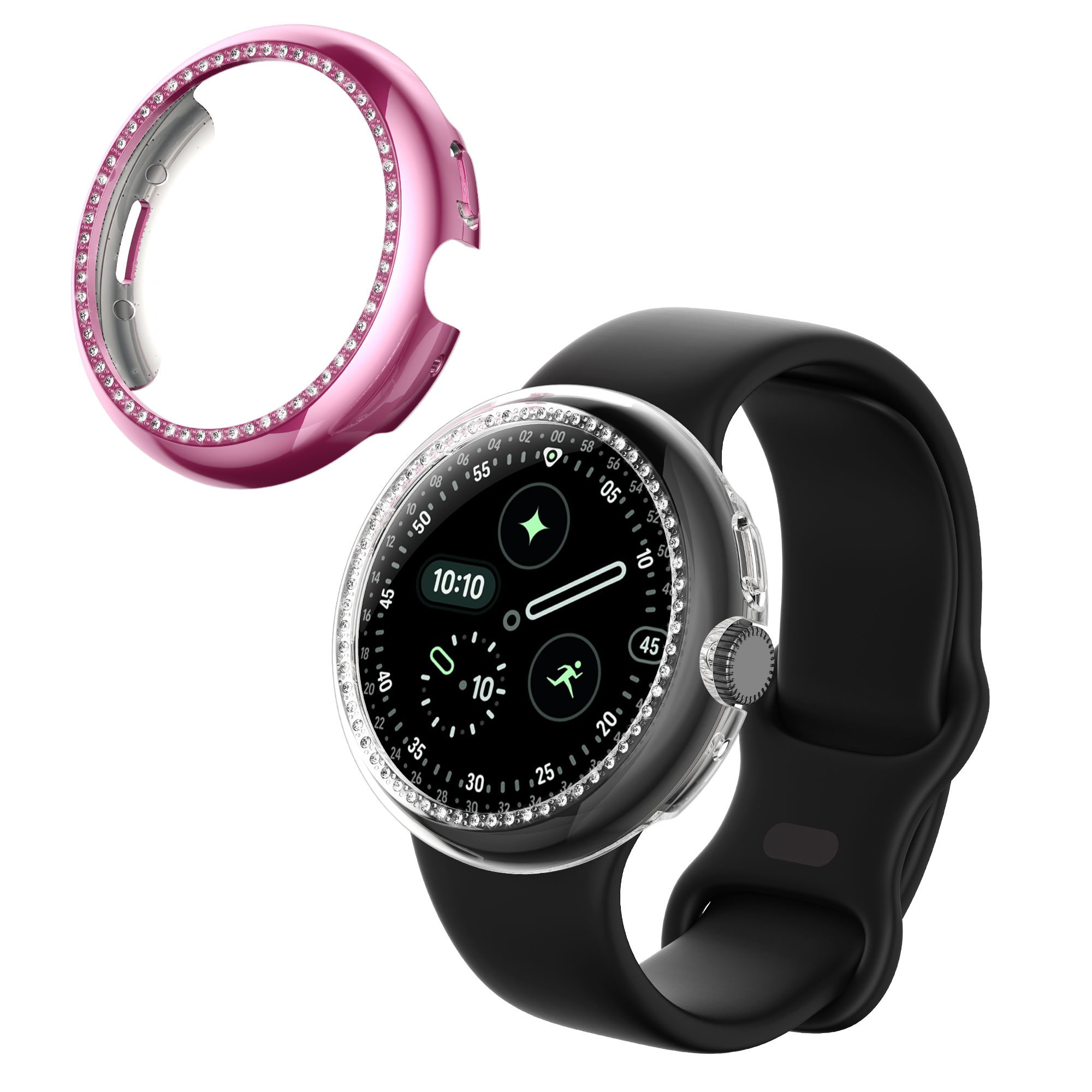 Ochranné rámečky s třpytkami pro Google Pixel Watch 4 41mm kwmobile sada 2 ks - transparentní / růžová