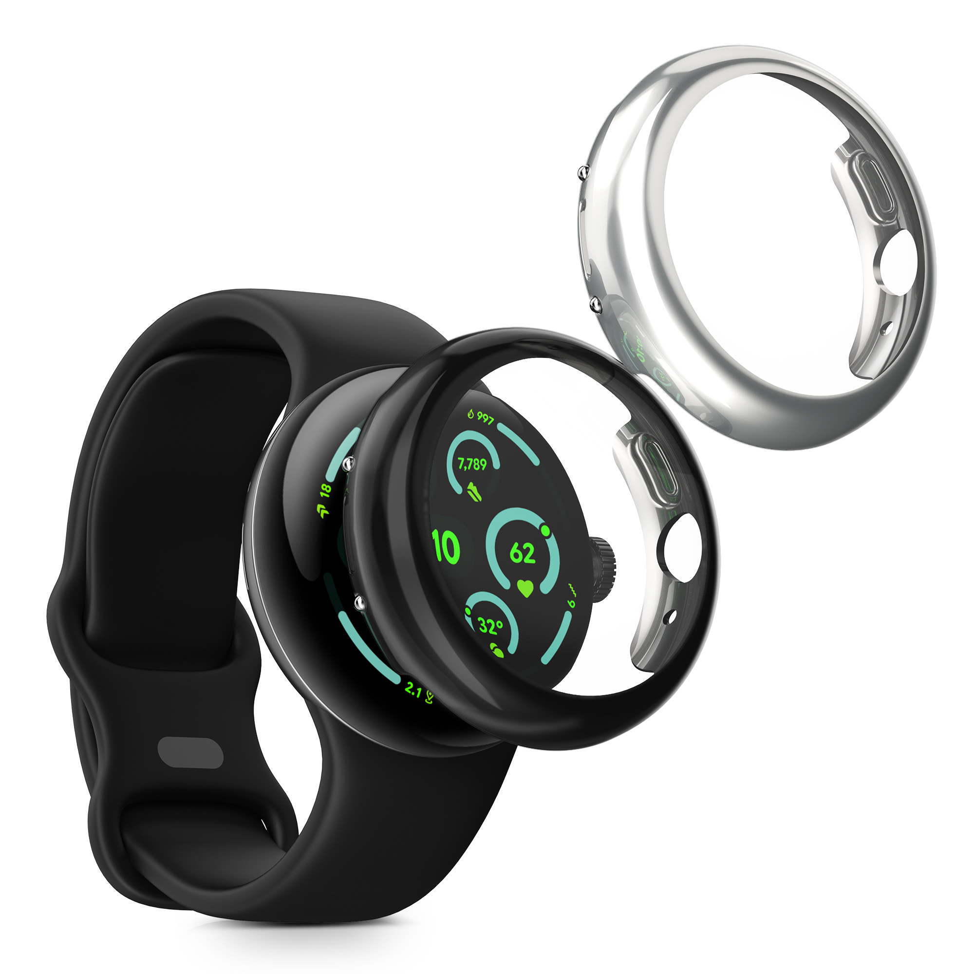 2x obal s ochranným sklem pro Google Pixel Watch 4 41mm kwmobile silikonové - černá / stříbrná