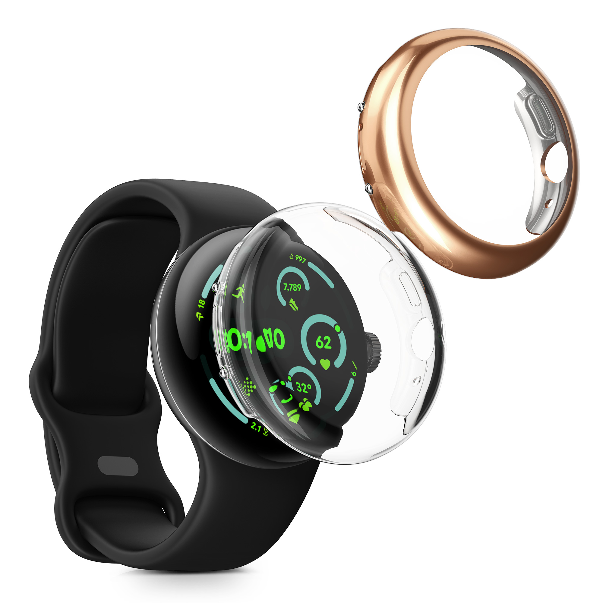 2x obal s ochranným sklem pro Google Pixel Watch 4 41mm kwmobile silikonové - transparentní / růžové zlato