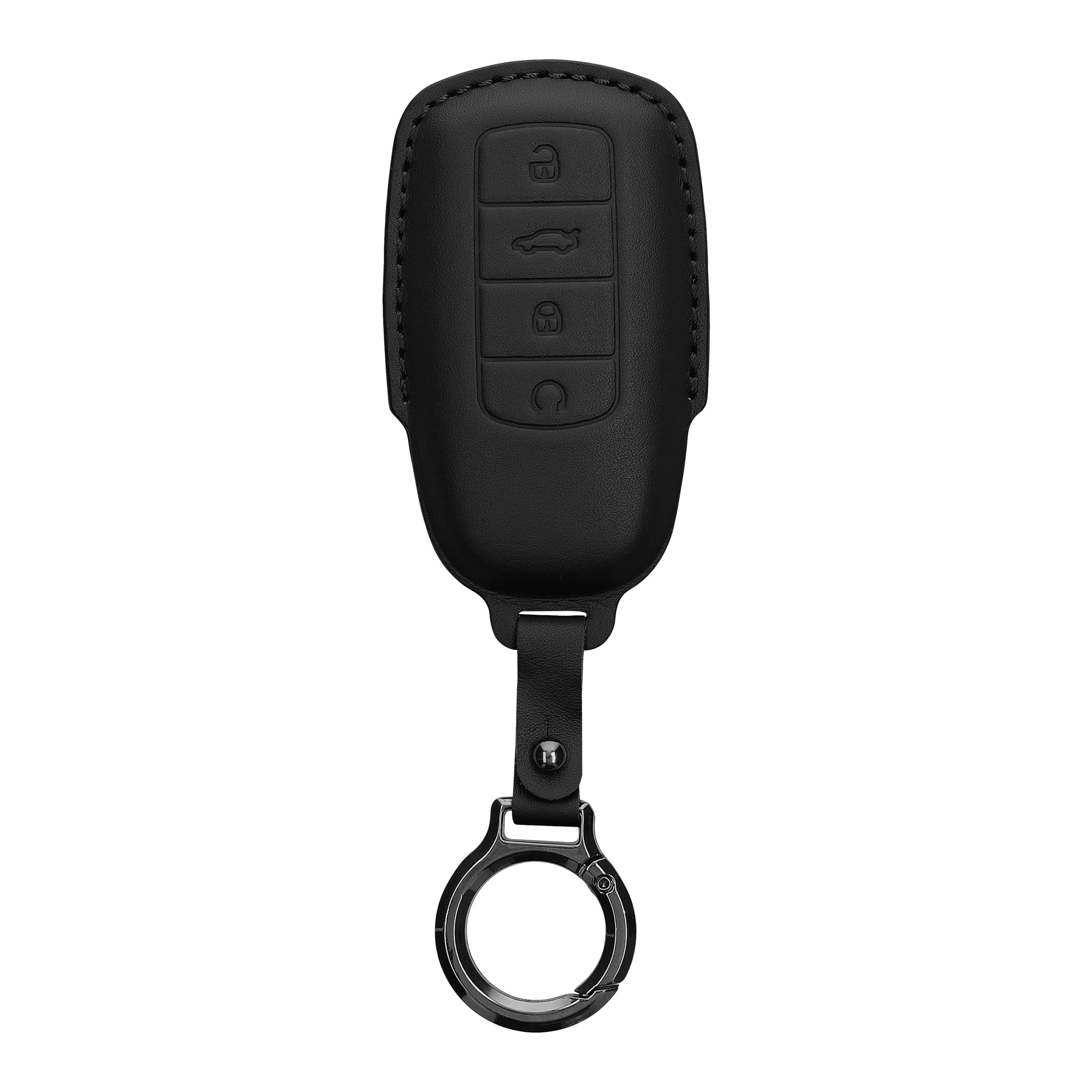 Obal na klíč od auta pro Chery Omoda C5 / Jaecoo 7 / Tiggo 7 Pro 8 Pro / Arrizo 5 kwmobile s kroužkem z pravé kůže - černá