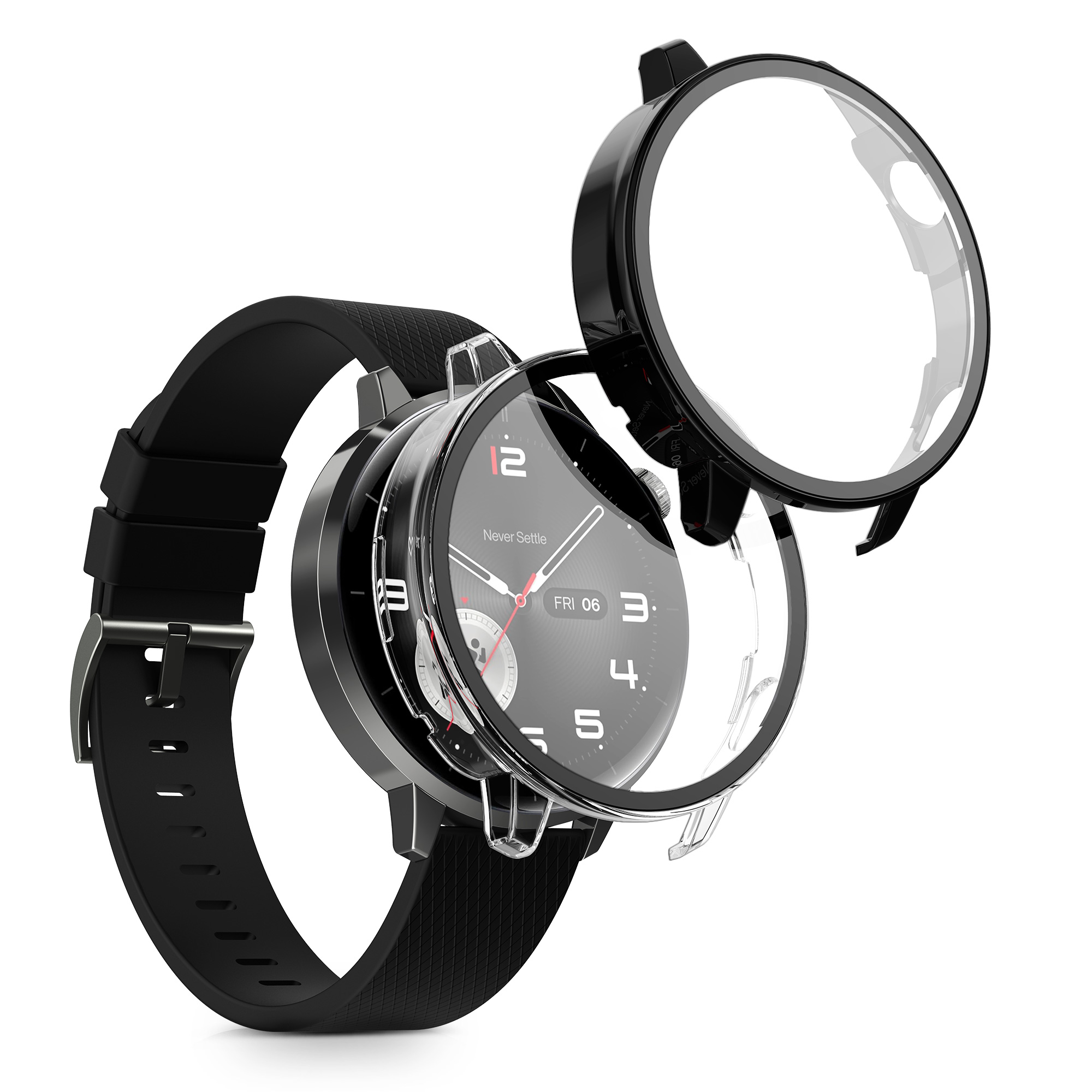 2x obal s ochranným sklem pro OnePlus Watch 4 / Watch 3 / OPPO Watch X3 mini / X2 mini kwmobile - černá / transparentní