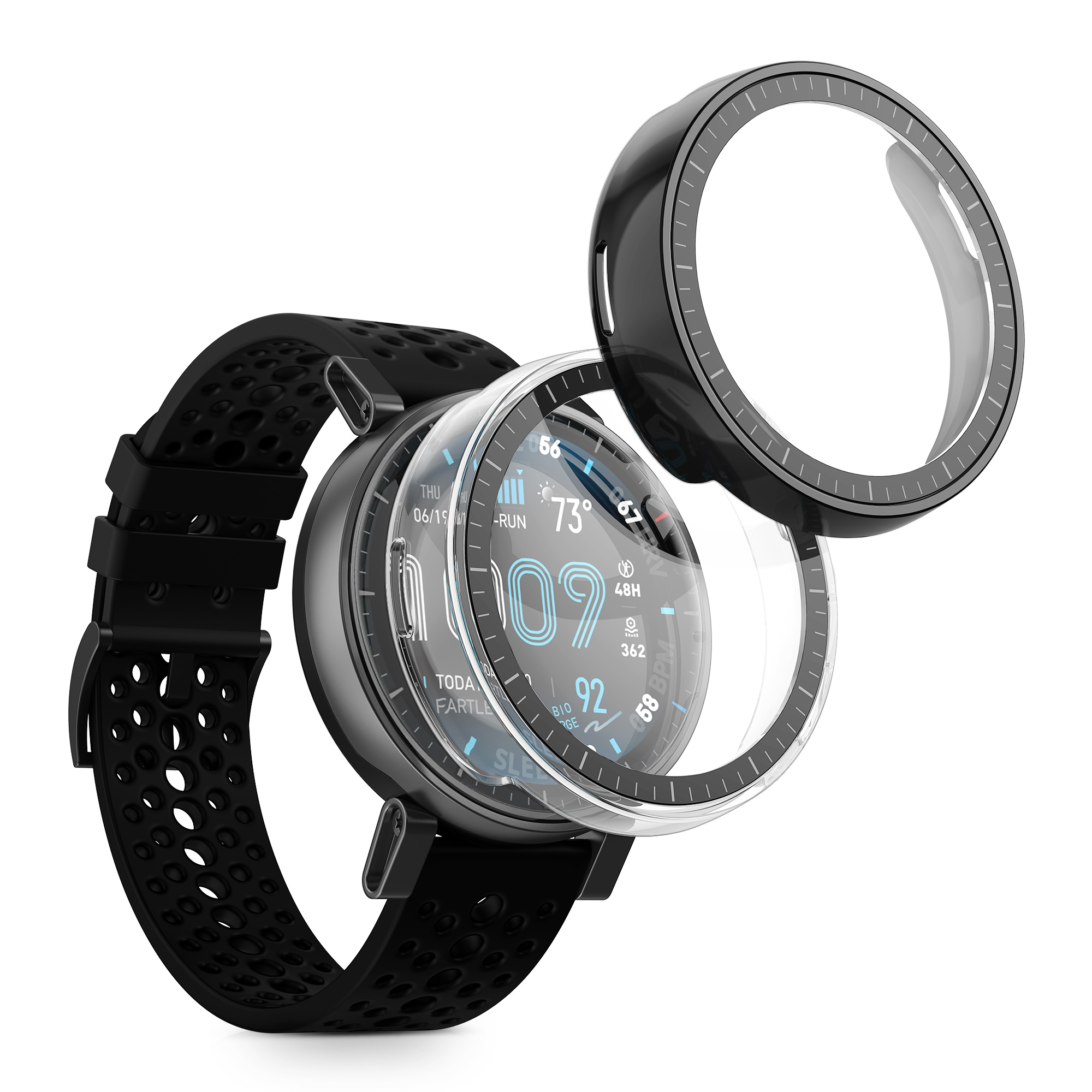2x obal s ochranným sklem pro Amazfit Active Max A2557 kwmobile - černá / transparentní