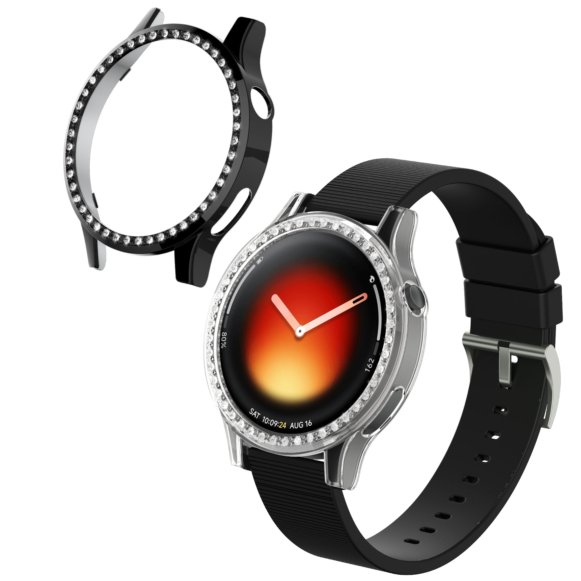 Ochranné rámečky s třpytkami pro Xiaomi Watch 5 kwmobile sada 2 ks - černá / transparentní