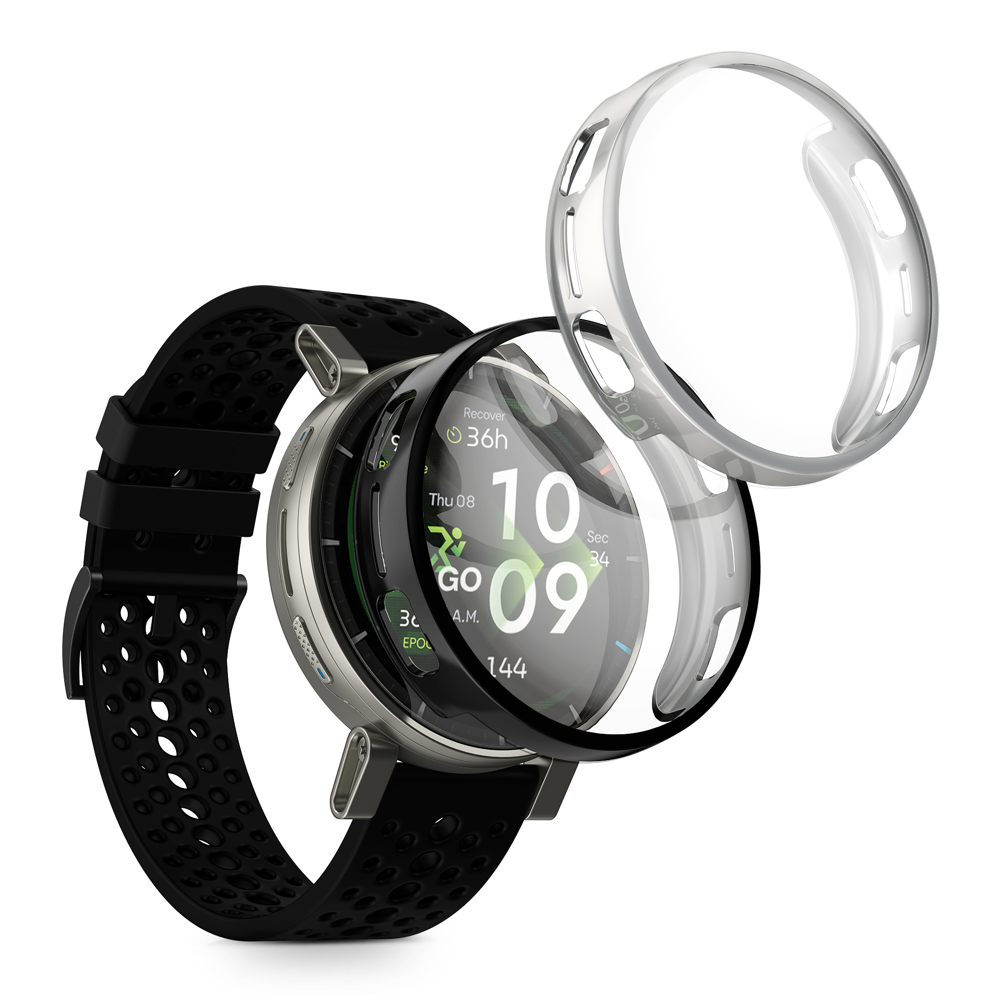 2x obal s ochranným sklem pro Amazfit Active3 Premium kwmobile silikonové - stříbrná / černá