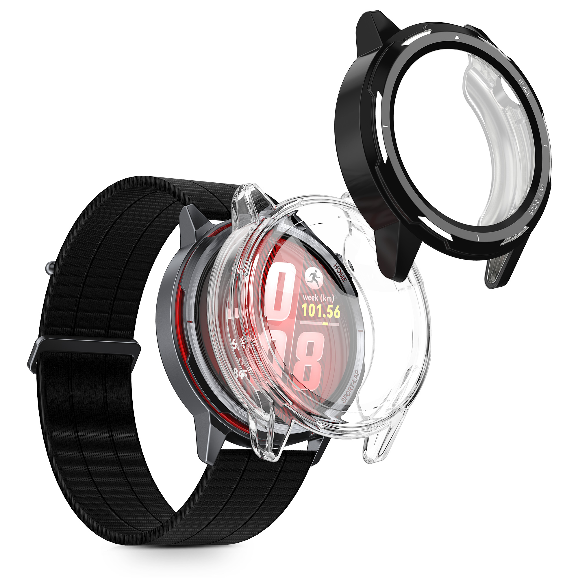 2x obal s ochranným sklem pro Huawei Watch GT Runner 2 kwmobile silikonové - černá / transparentní