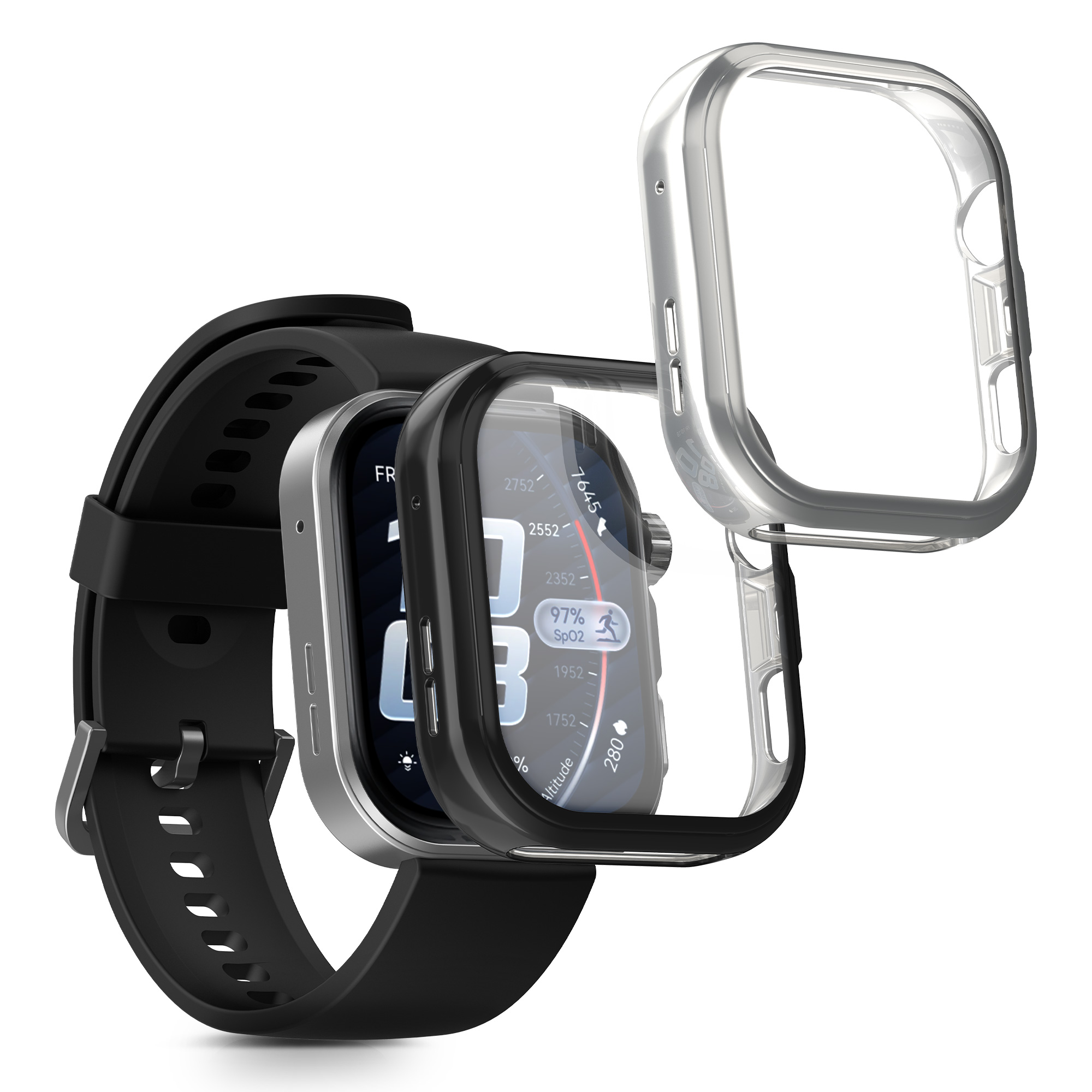 2x obal s ochranným sklem pro Huawei Watch FIT 5 Pro kwmobile silikonové - stříbrná / černá