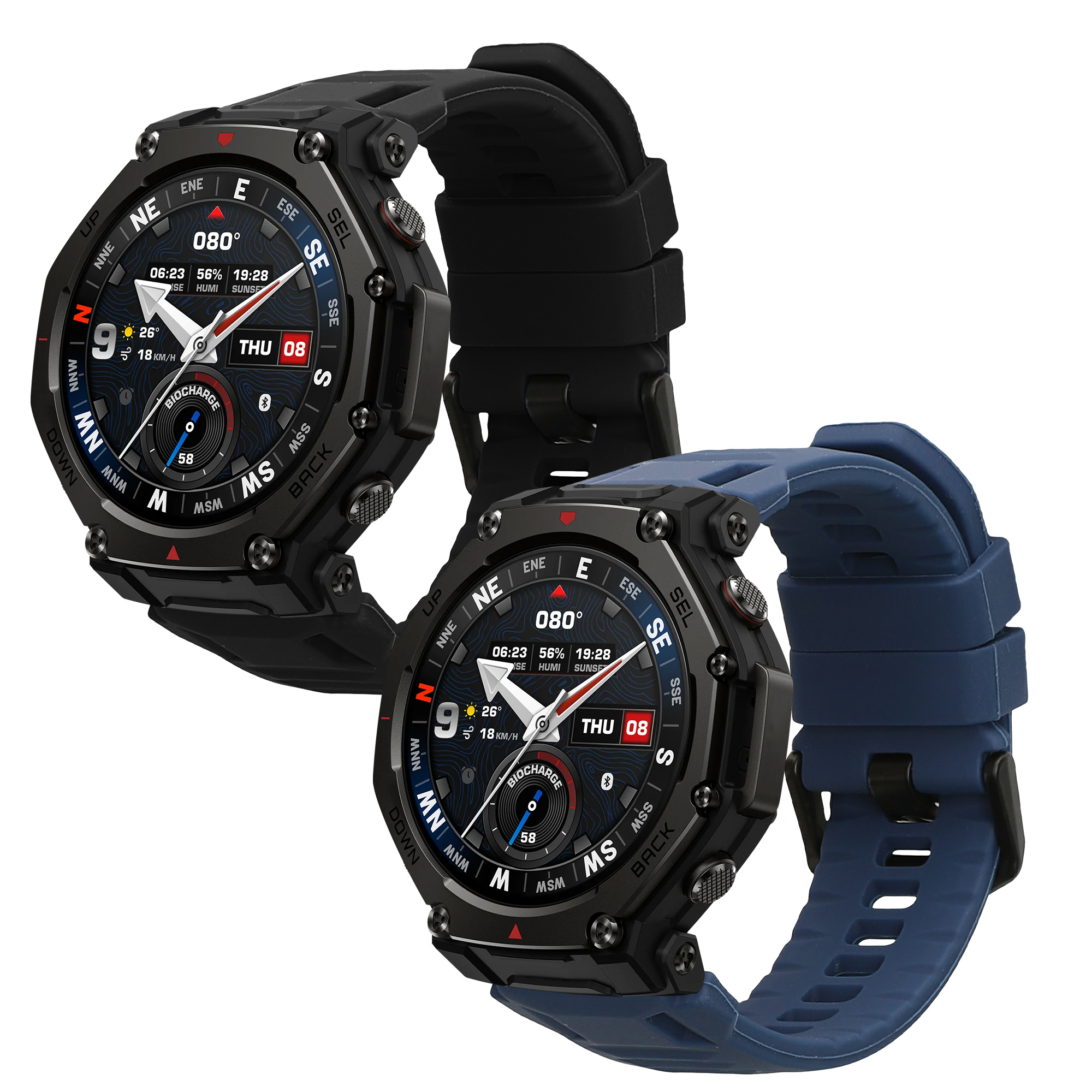 Řemínky pro Amazfit T-Rex3 Pro 44mm kwmobile silikonové - černá / tmavě modrá