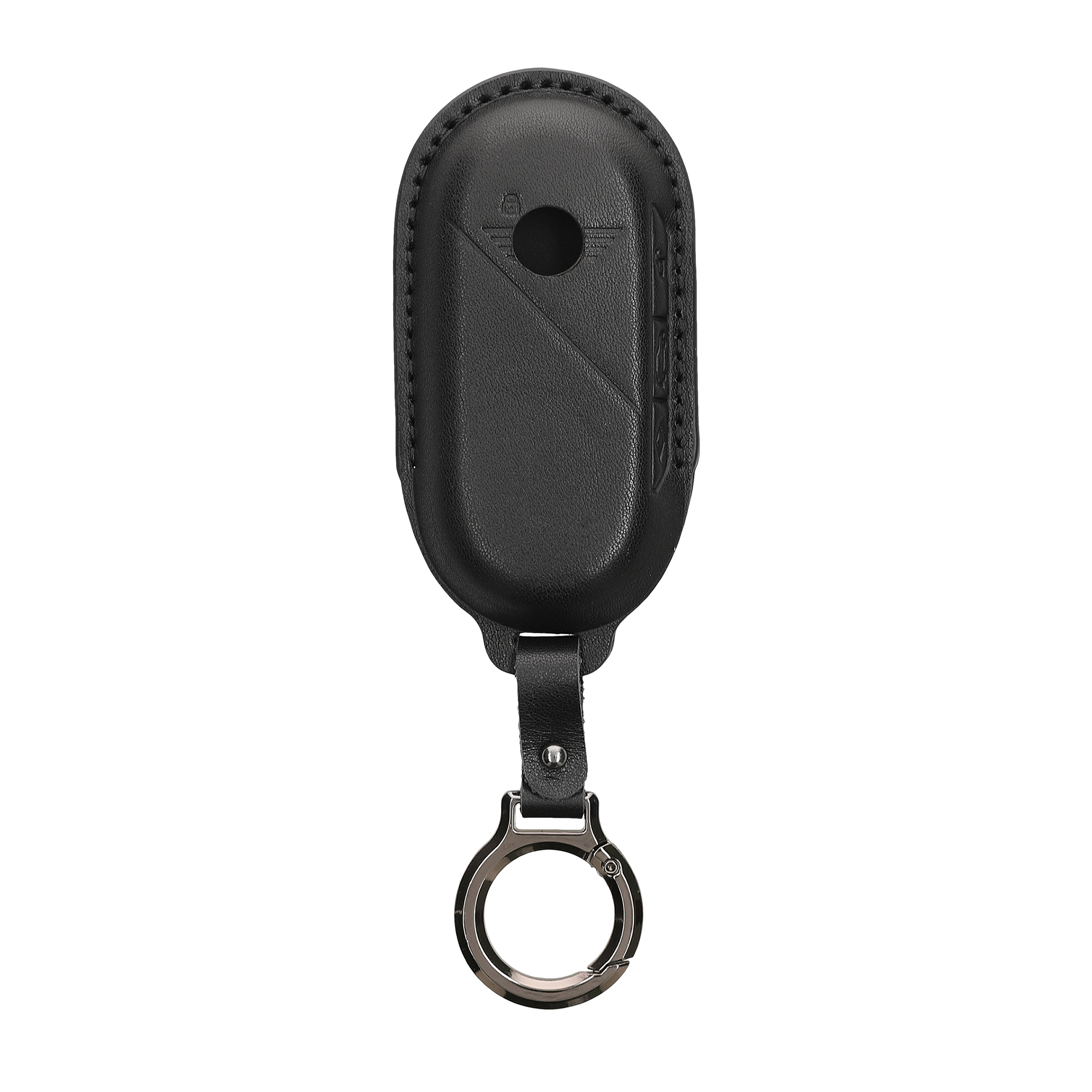 Obal na klíč od auta pro BMW Mini Cooper U25 J01 J05 F65 F66 2024-2026 kwmobile s kroužkem z pravé kůže - černá