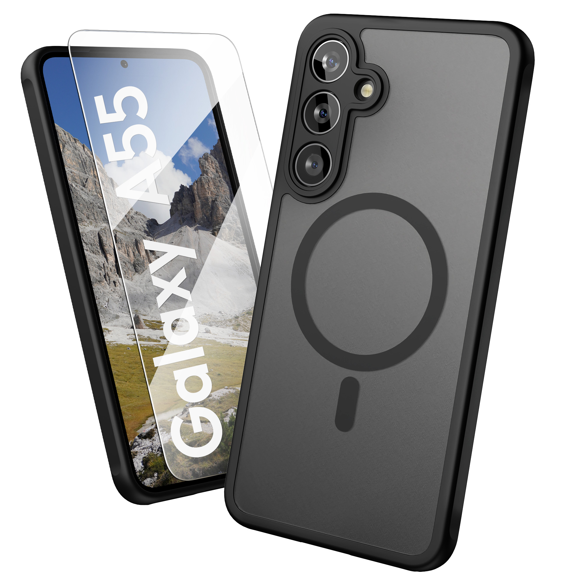 Kryt na mobil Samsung Galaxy A55 5G Oakshield TPU MagSafe ochrana kamery + ochranné sklo černý