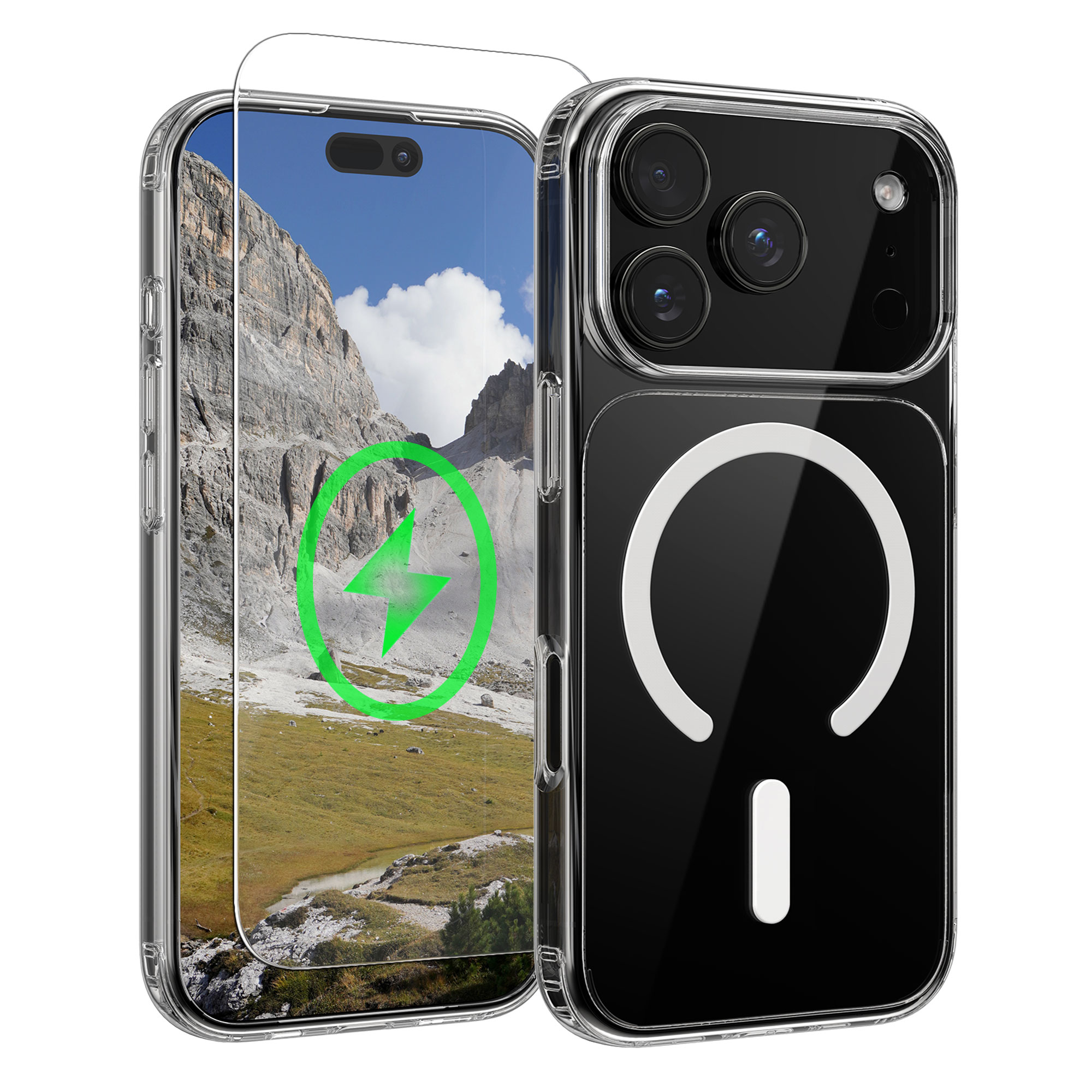 Transparentní pouzdro + ochranné sklo pro Apple iPhone 18 Pro Max / iPhone 17 Pro Max Oakshield MagSafe 9H - transparentní / bílá