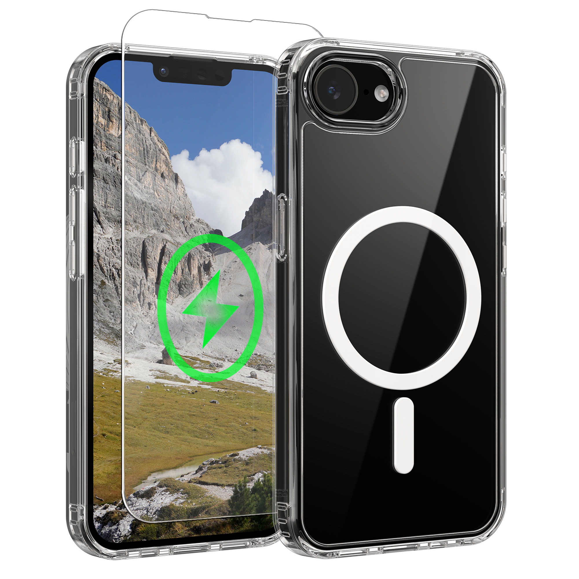 Transparentní pouzdro + ochranné sklo pro Apple iPhone 17e / iPhone 16e Oakshield MagSafe 9H - transparentní / bílá